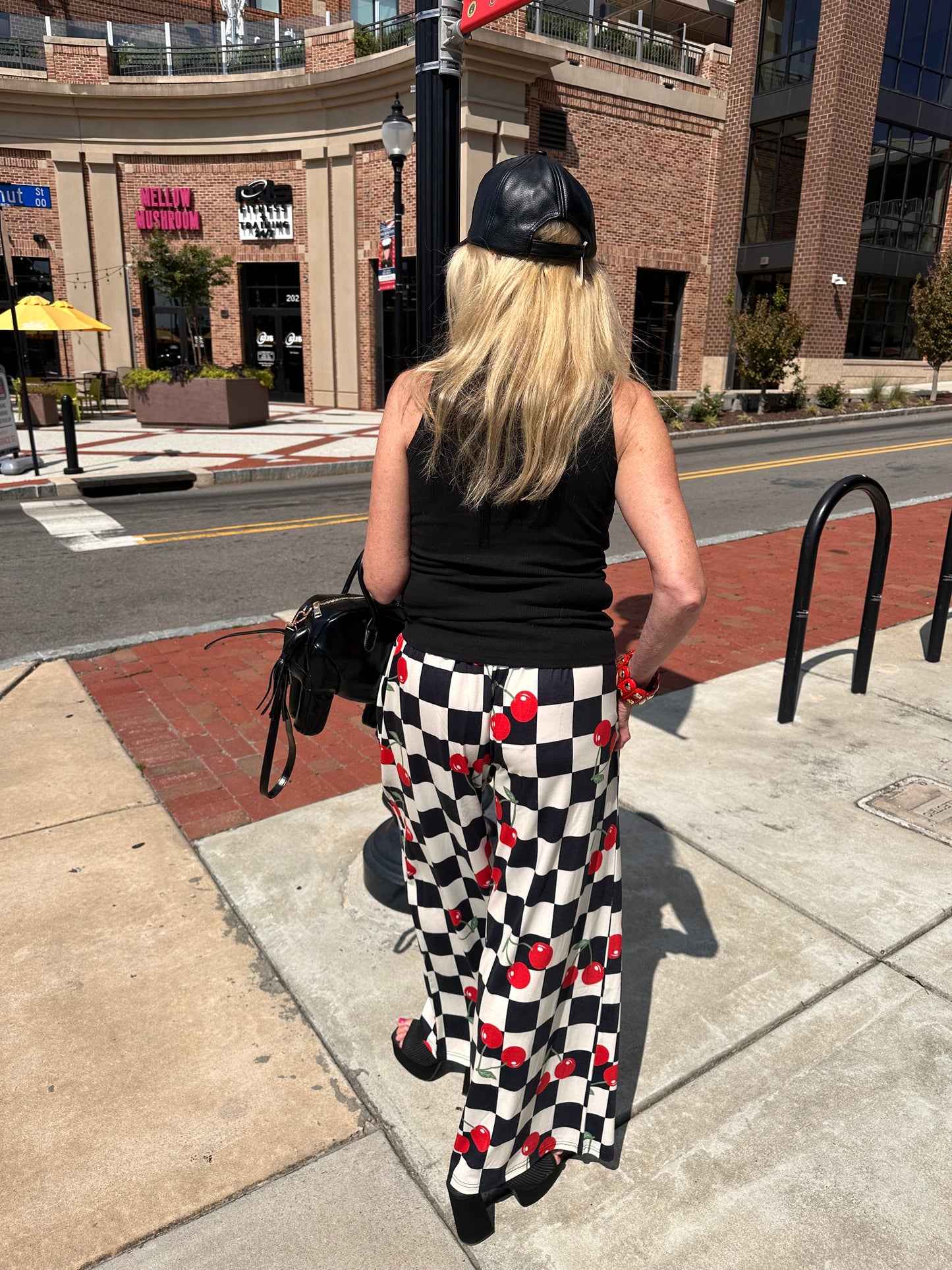Checkered &Cherry Wide Leg Pant