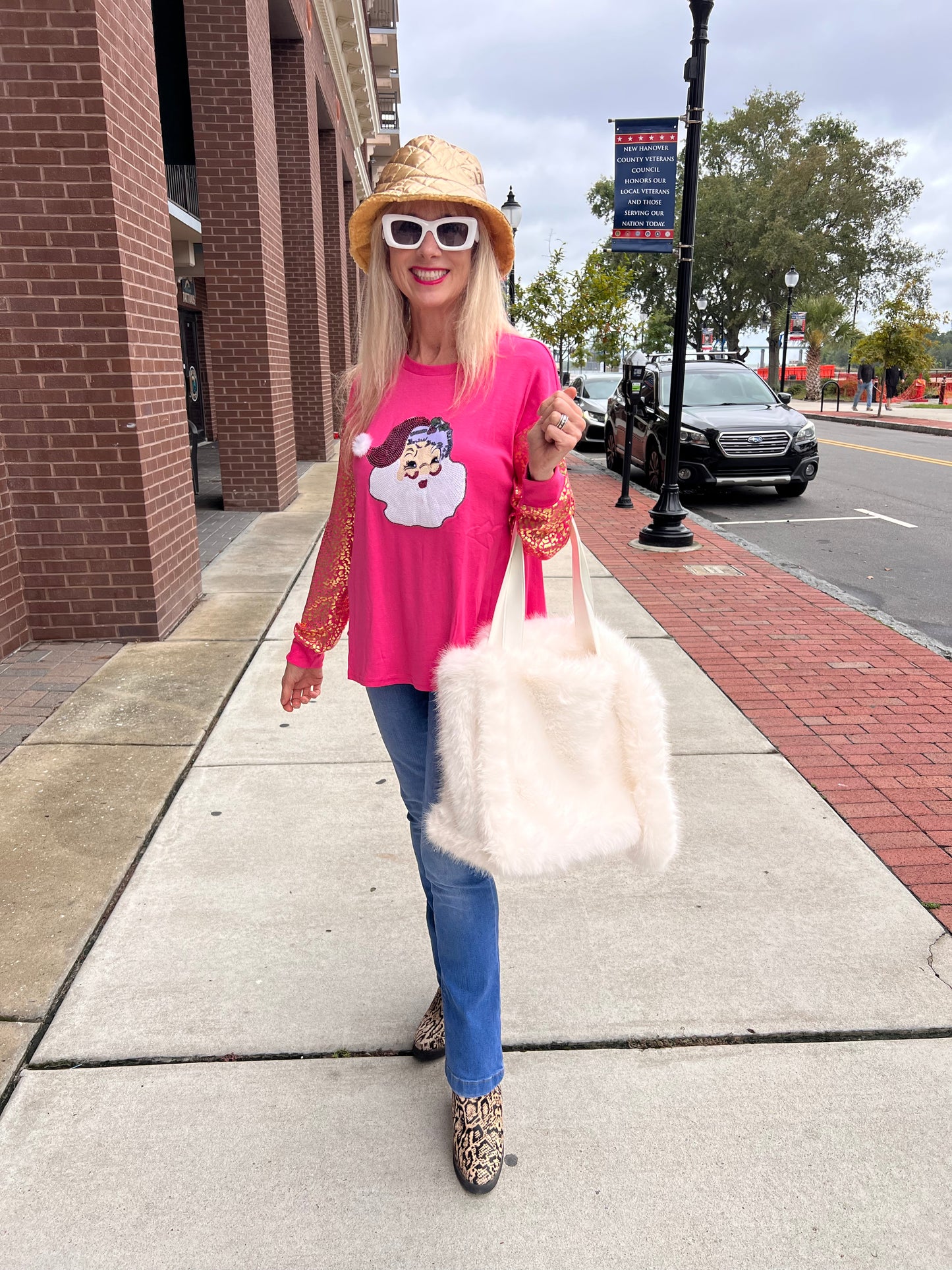 Pink Long Sleeve Santa Top