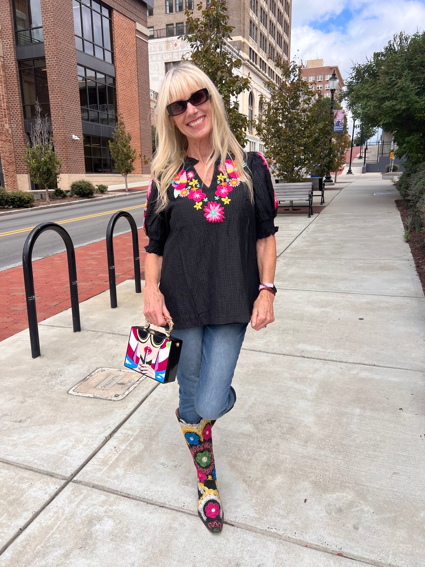 Multicolored floral flutter top