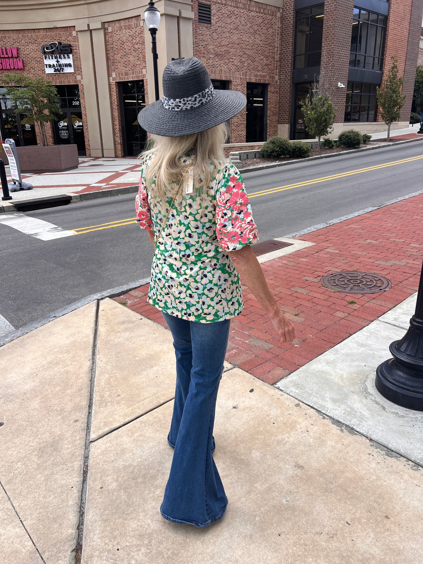 Embroidered Balloon Sleeve Top
