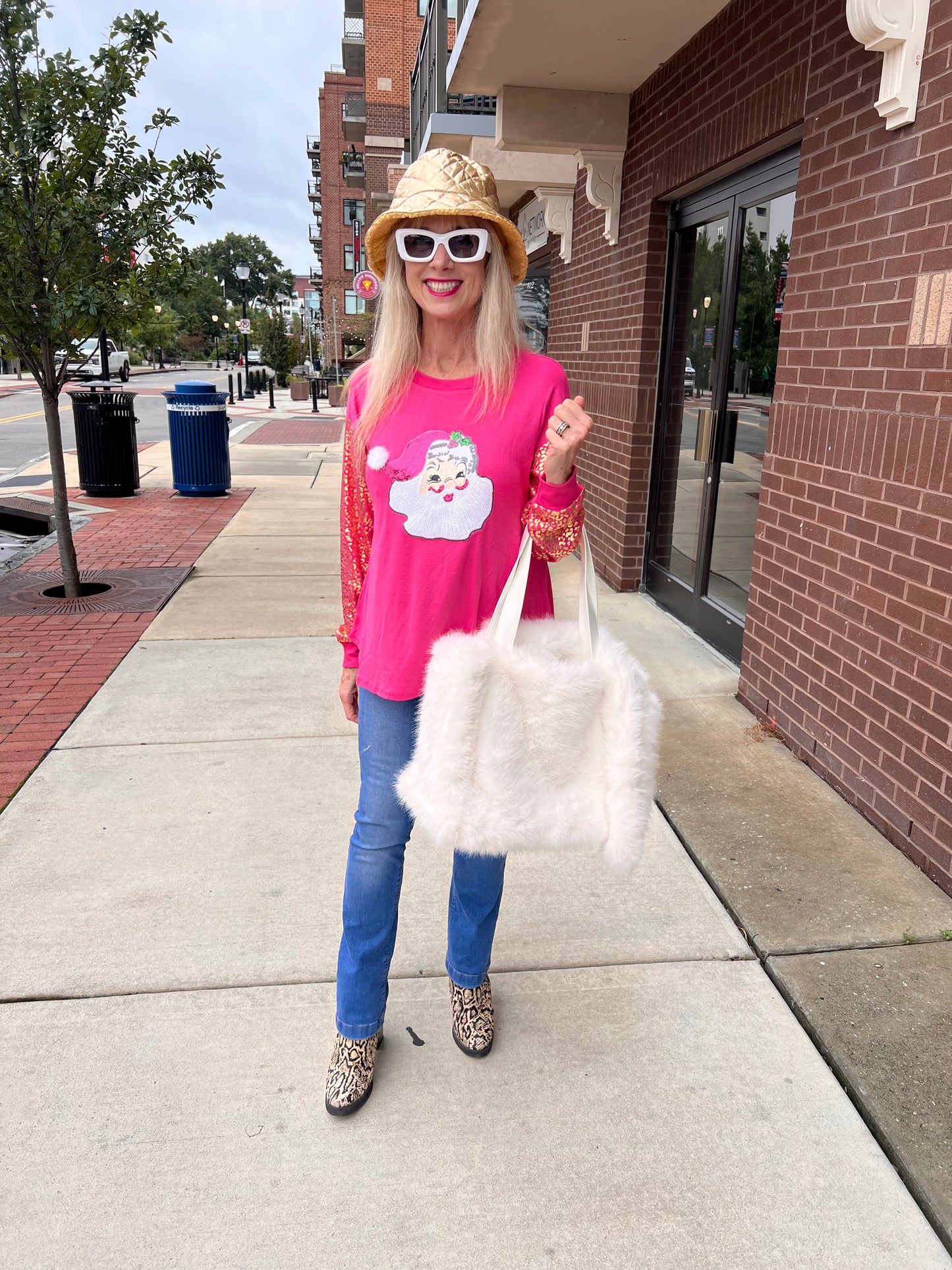 Pink Long Sleeve Santa Top