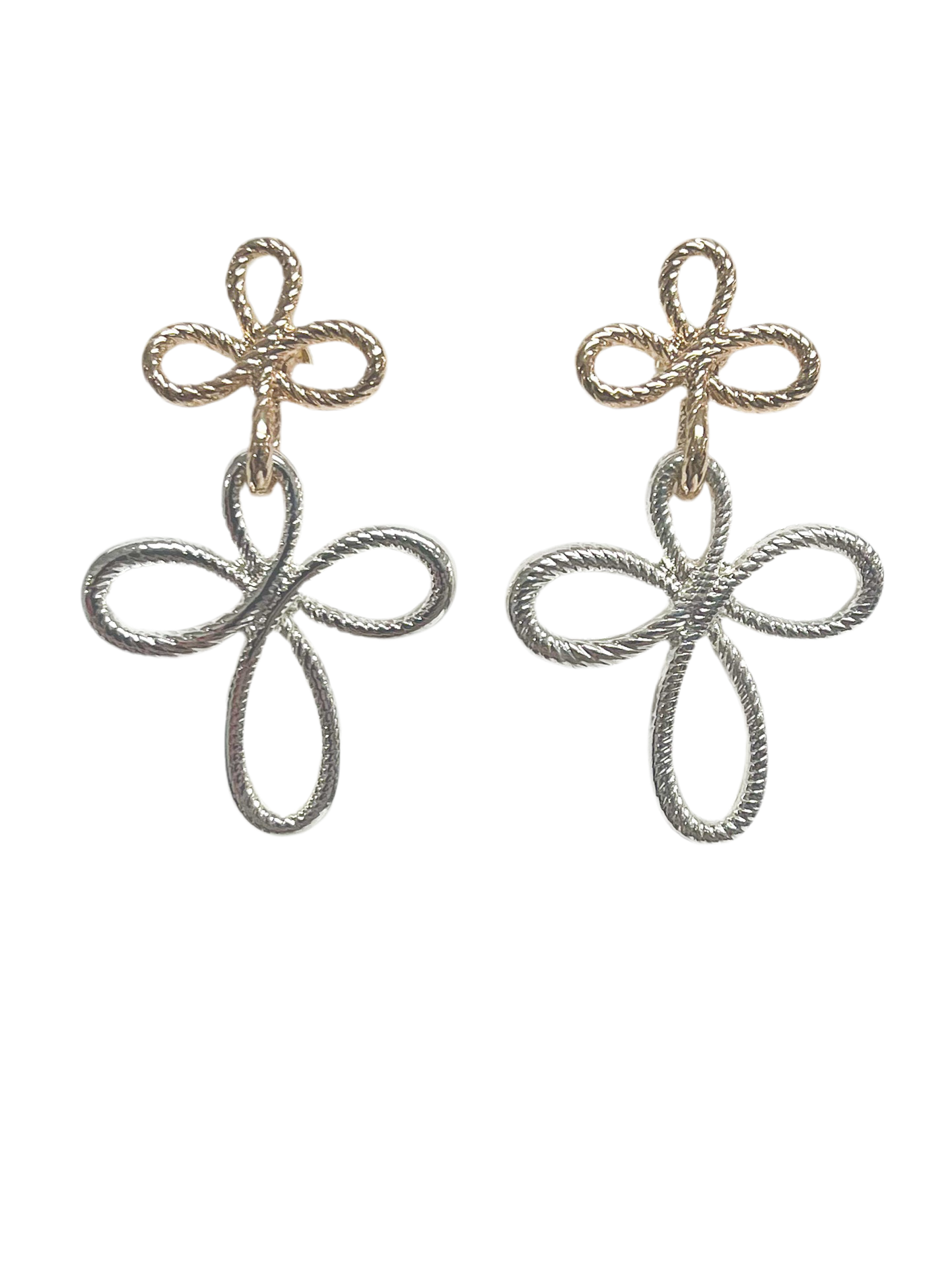 Gold and silver bow earrings