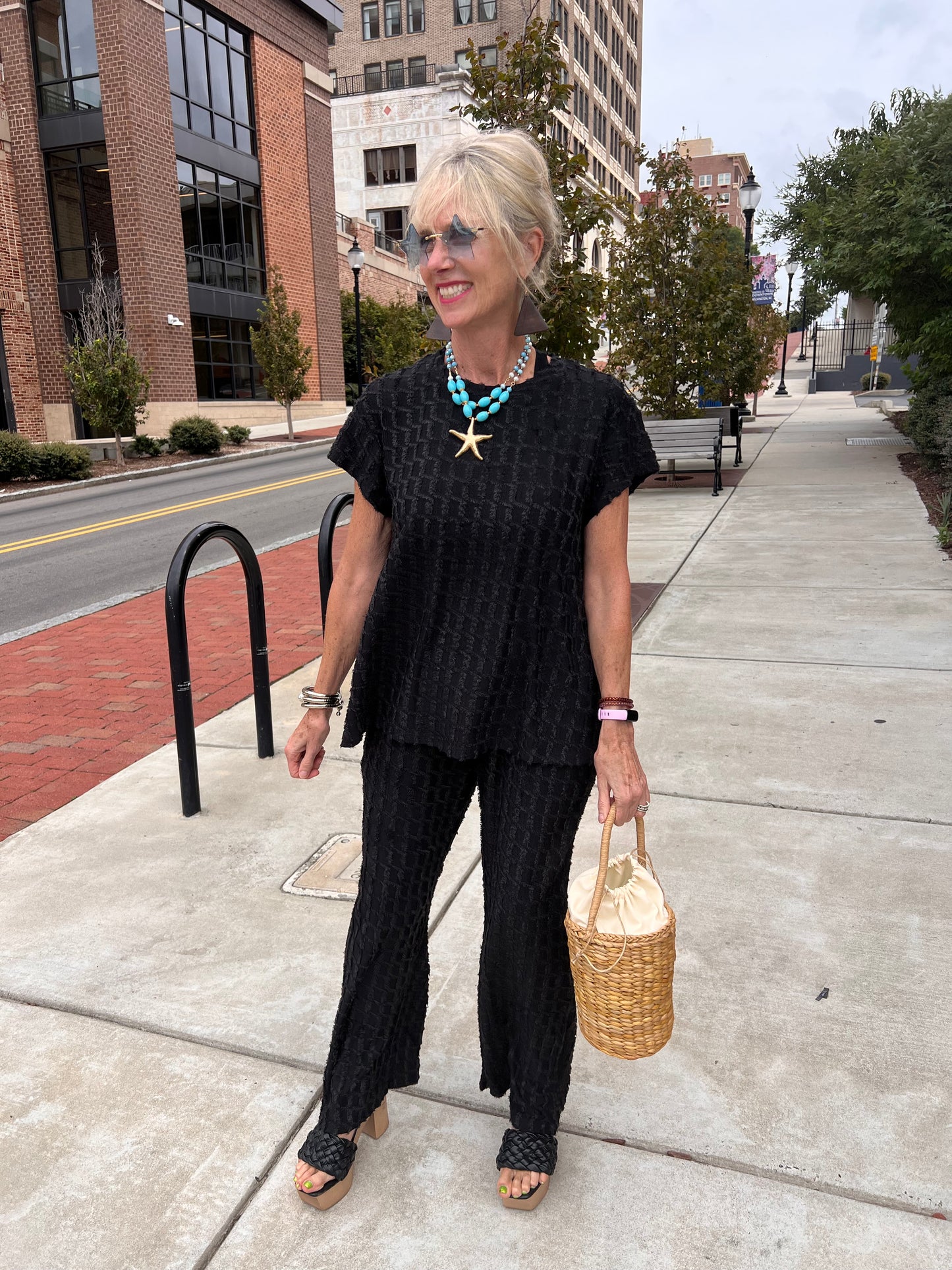 Textured Black Pant Set