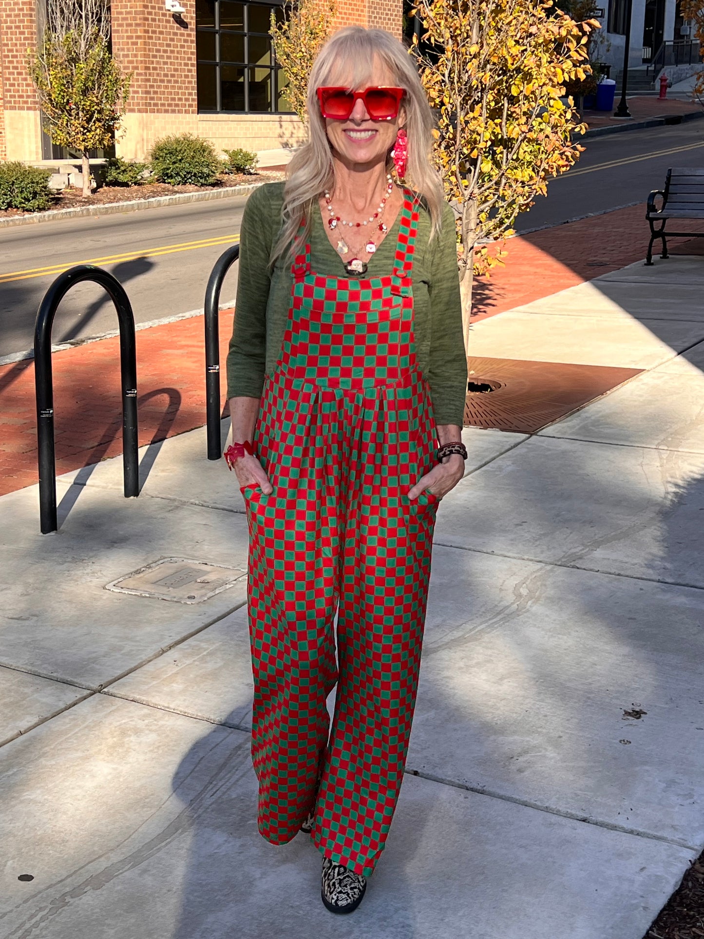 Red & Green Checkered Jumpsuit