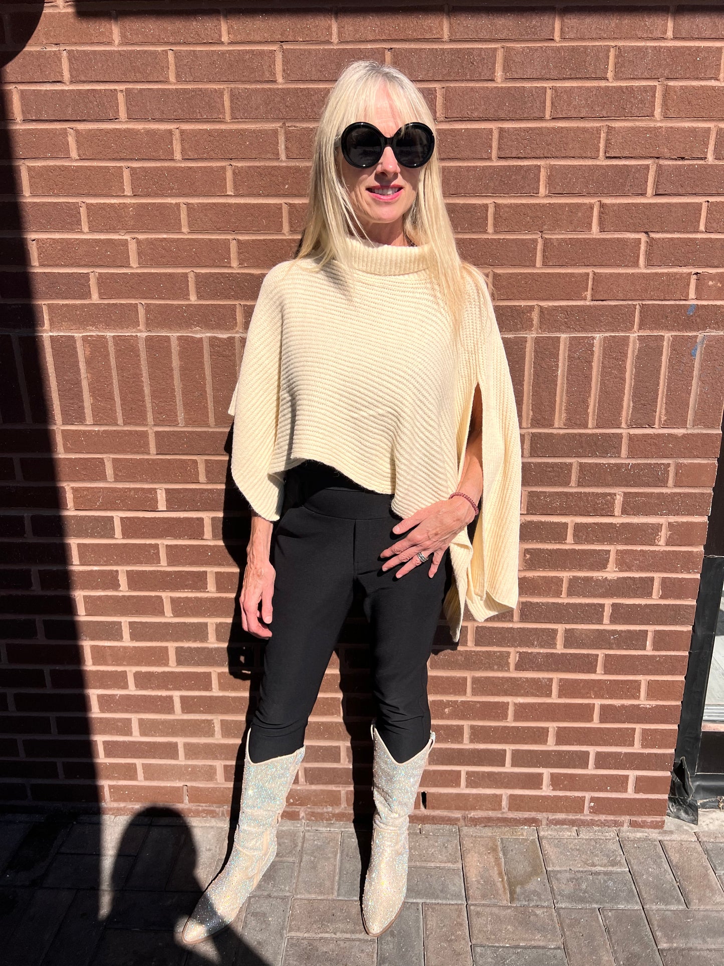 Mock Neck Asymmetrical Cape Poncho