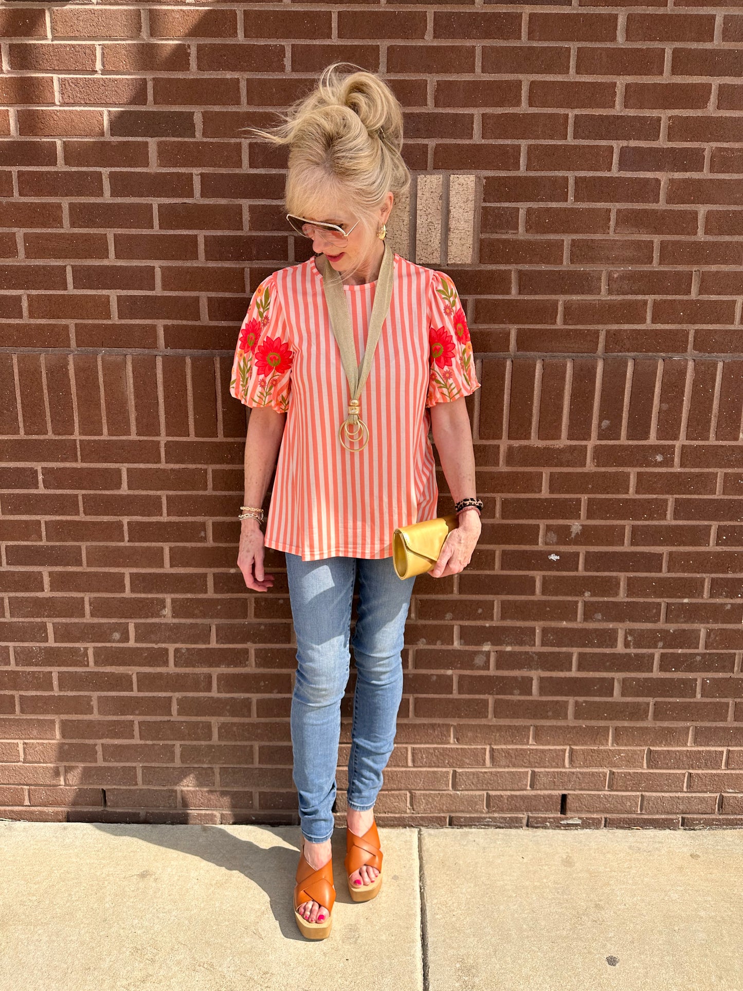 Striped floral sleeve top