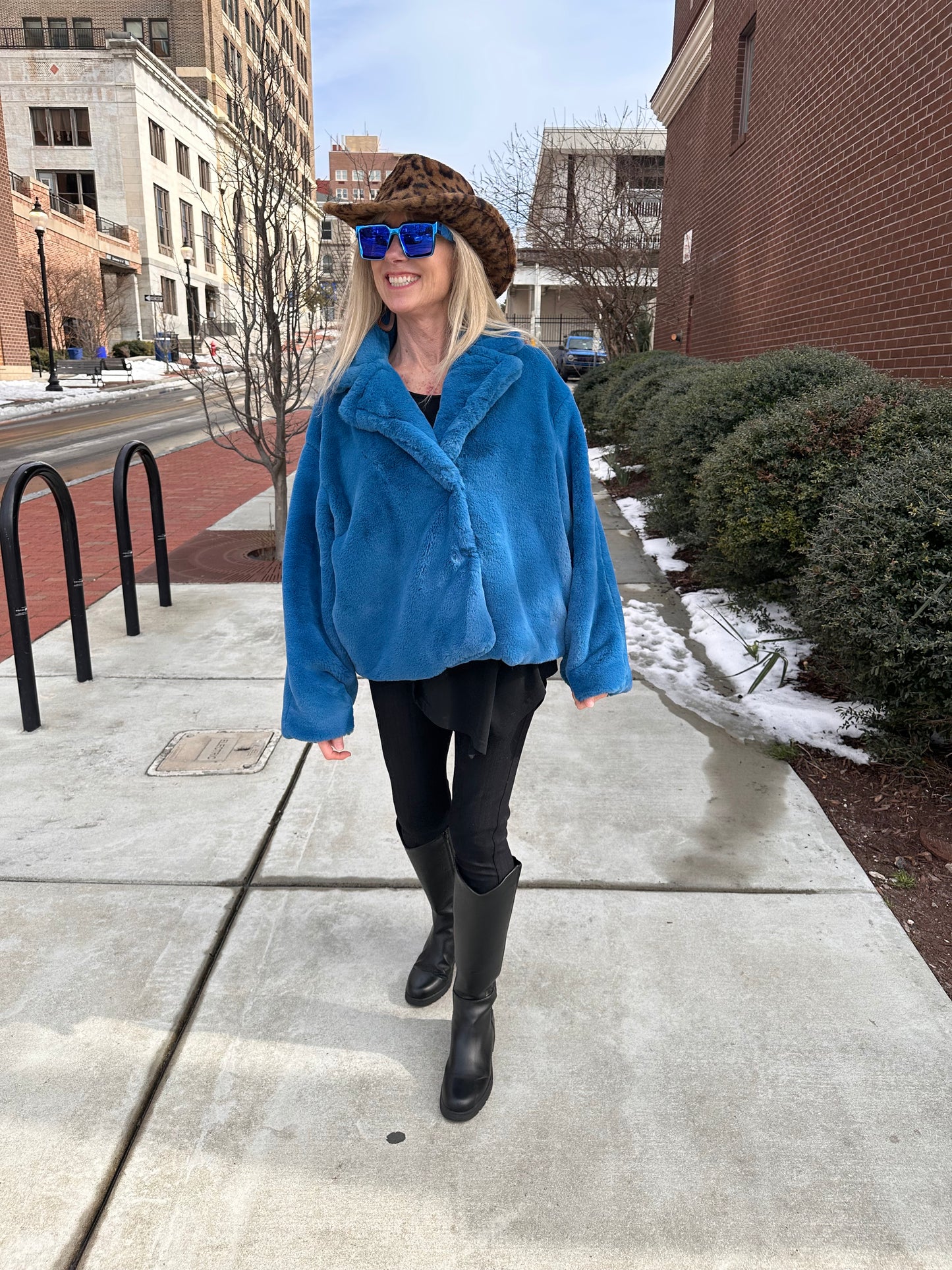 Fuzzy Faux Fur Printed Cowboy Hat