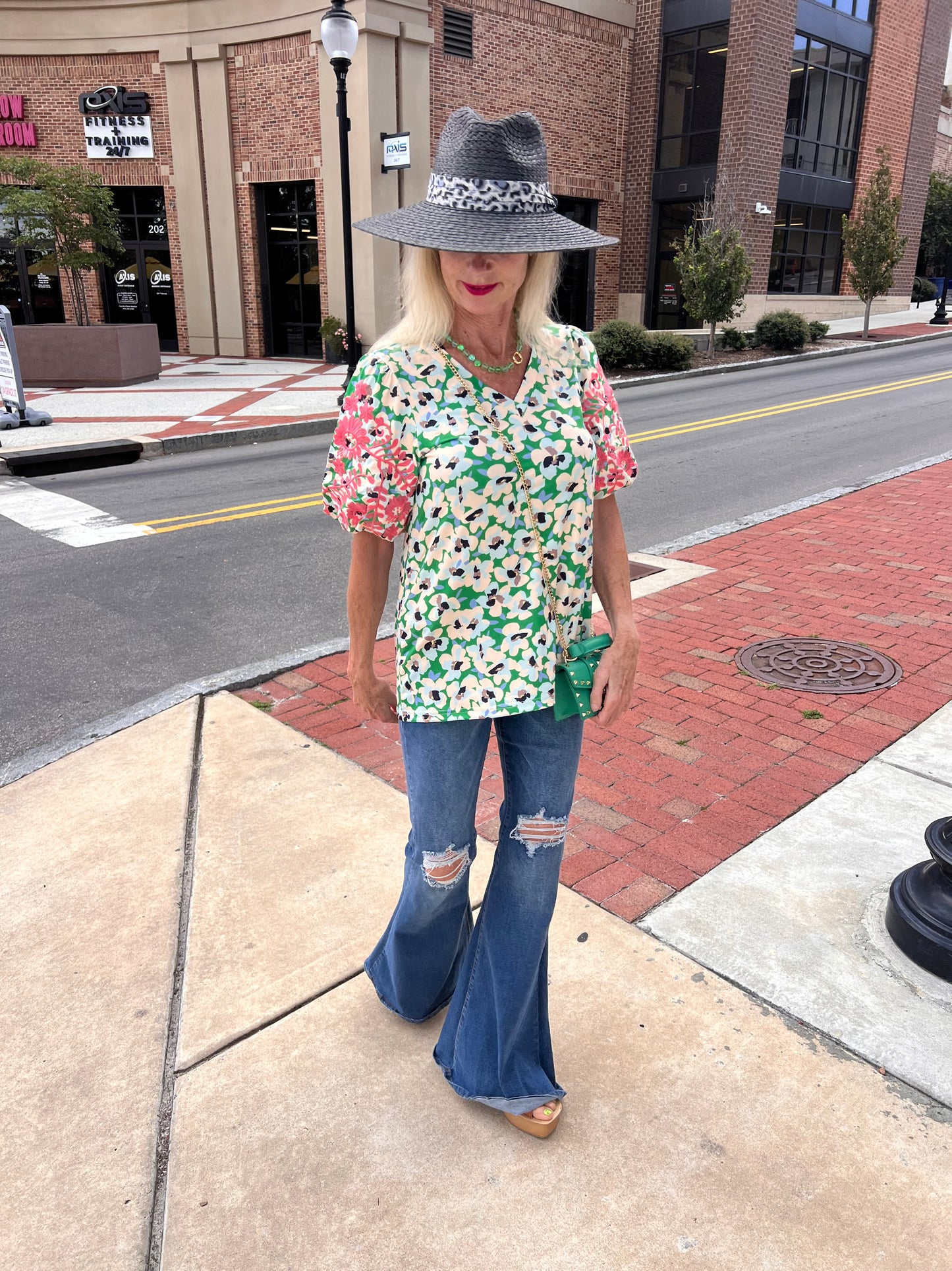 Embroidered Balloon Sleeve Top