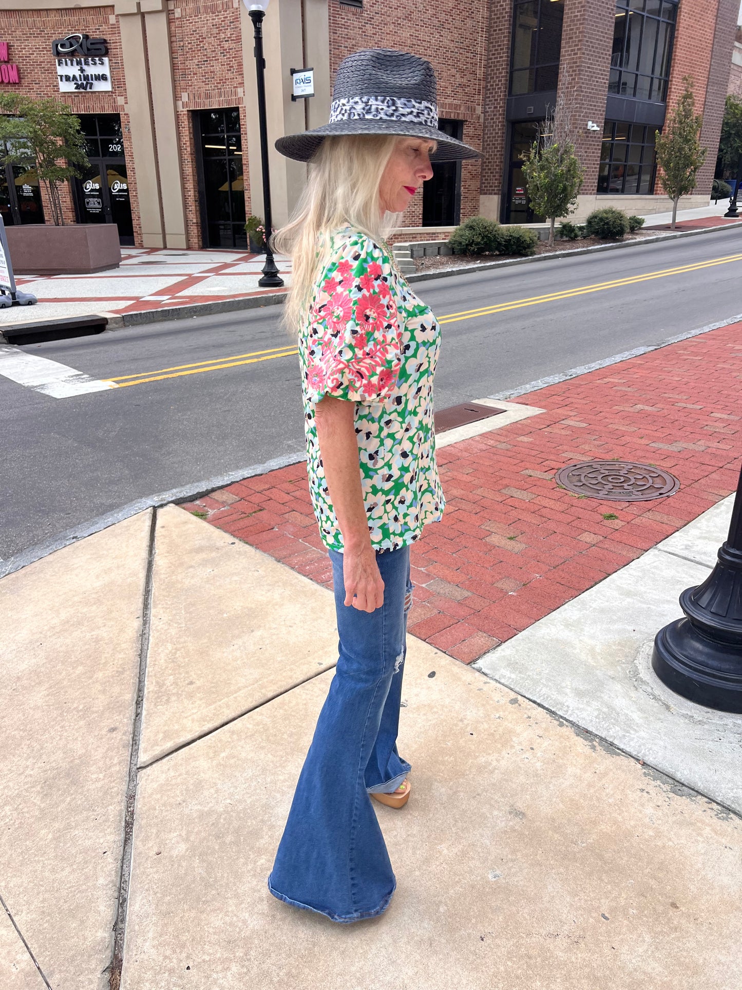 Embroidered Balloon Sleeve Top