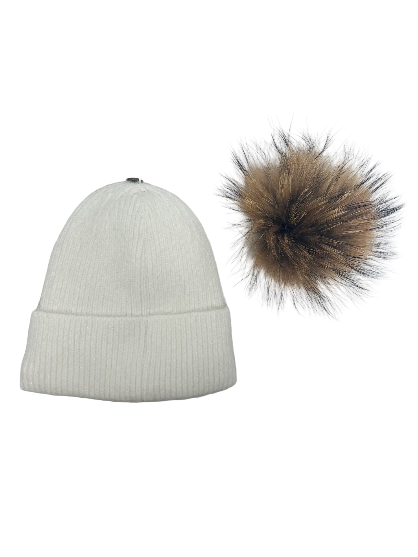 White beanie with detachable pom pom
