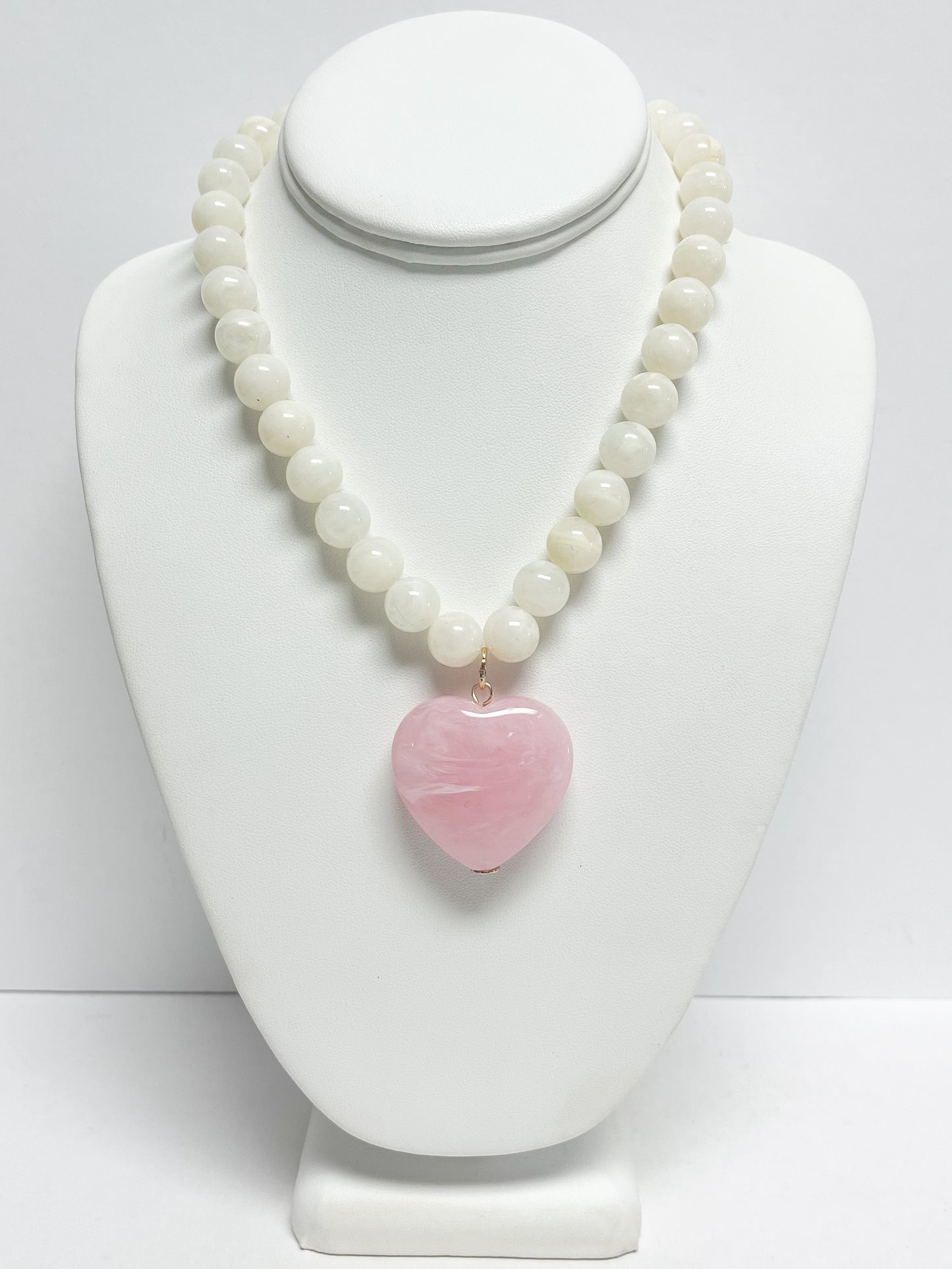 Chunky Heart Charm Beaded Necklace