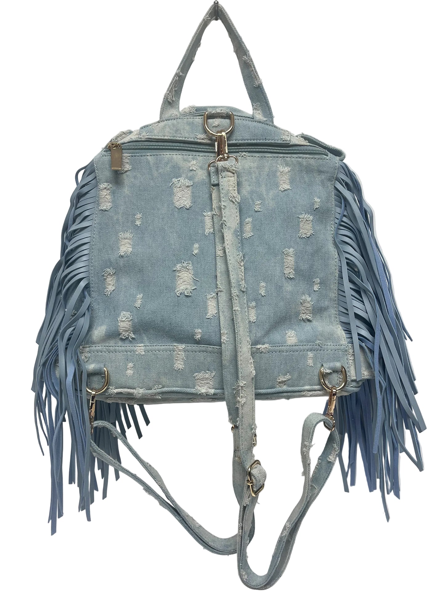 Denim Fringe Backpack