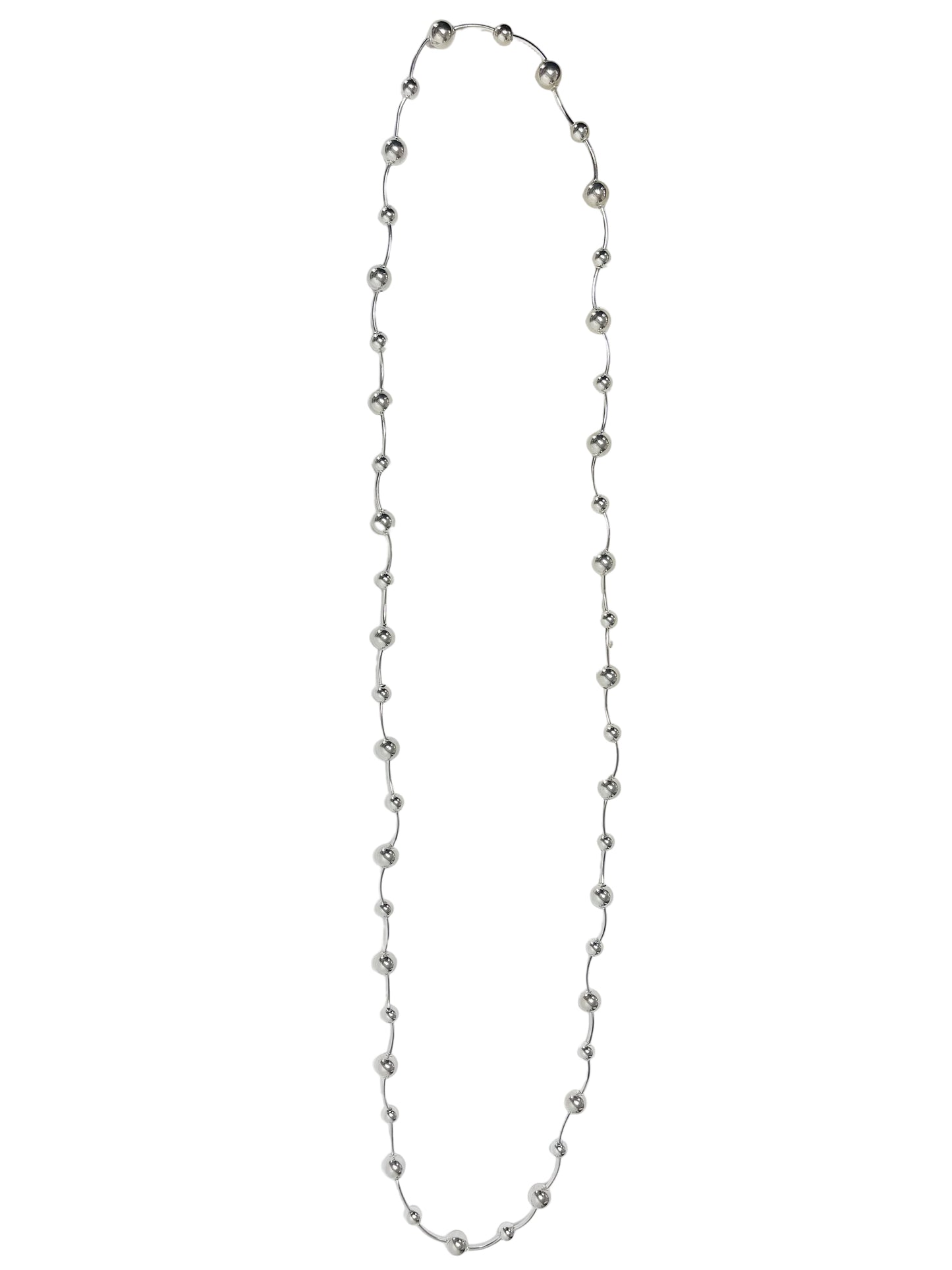 Long silver stretch beaded necklace