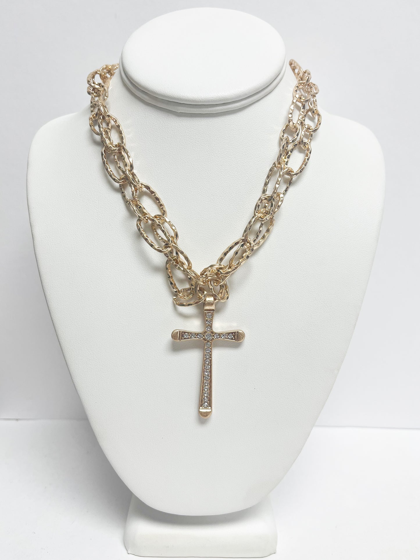 Double chain crystal cross necklace