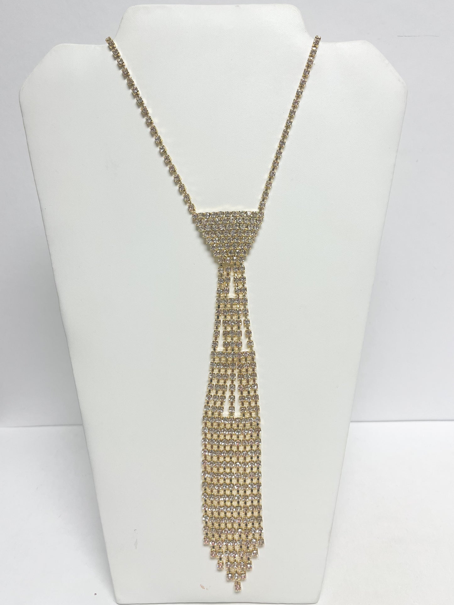 Gold crystal tie necklace
