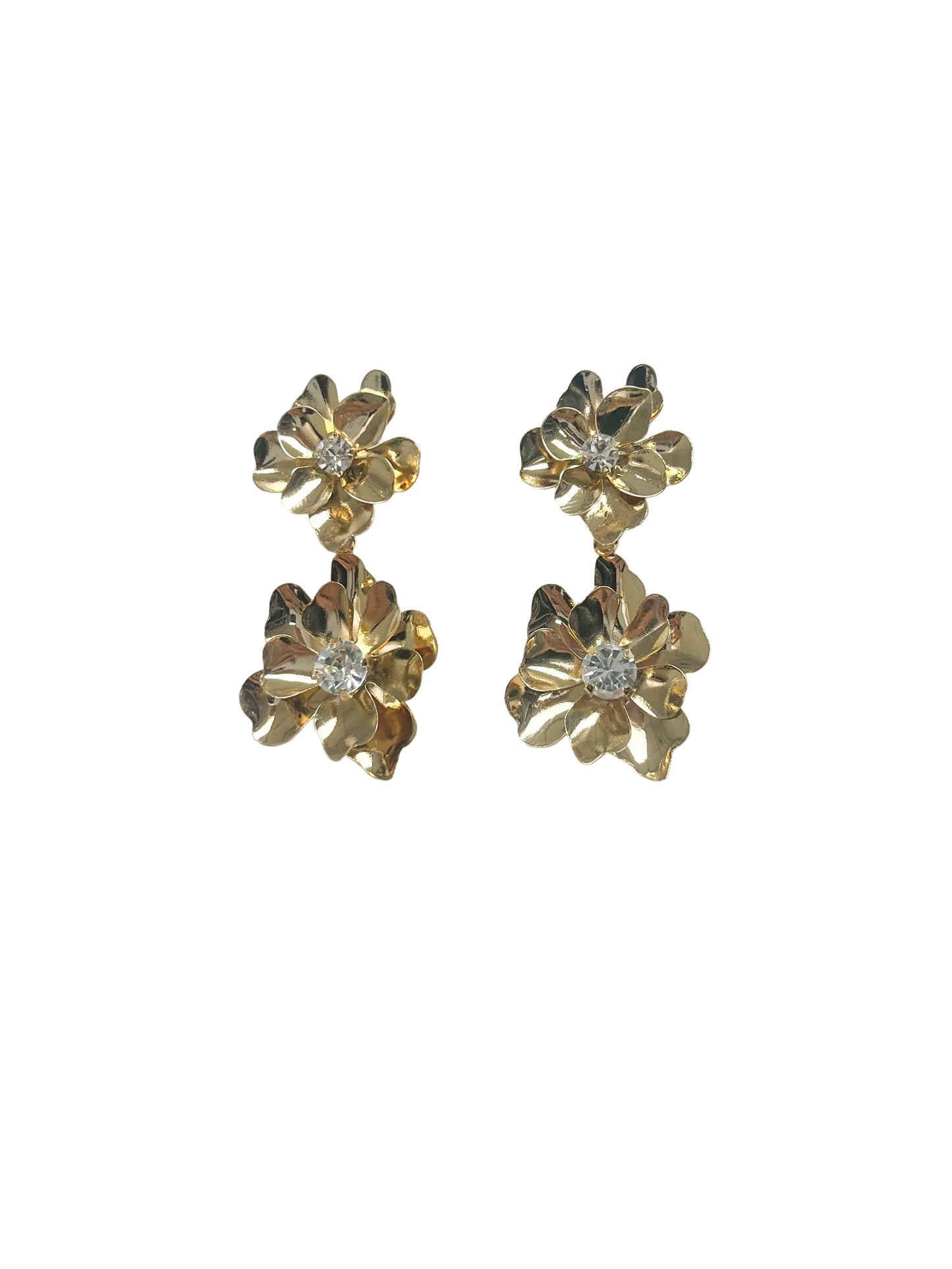 Gold crystal petal earrings