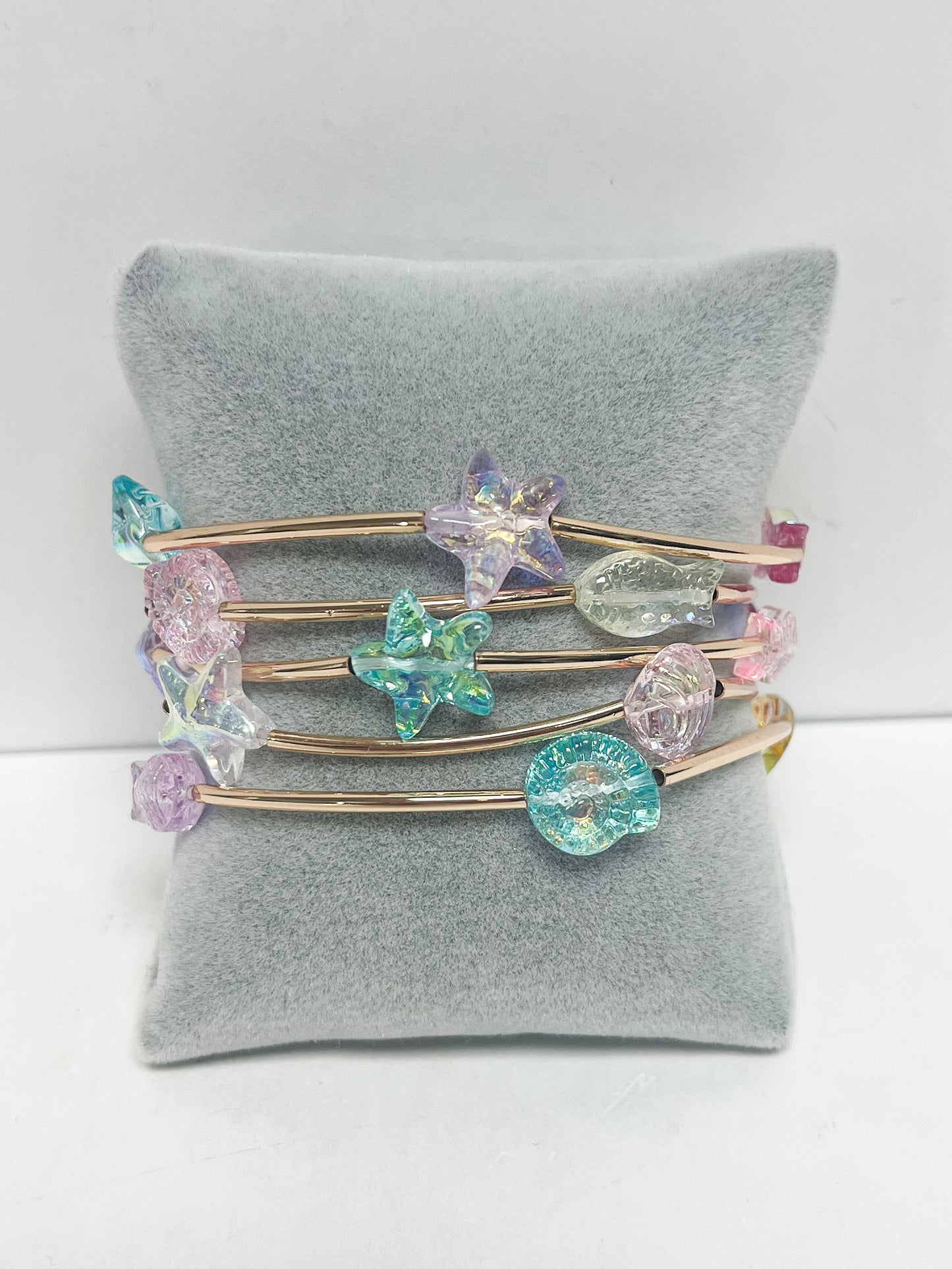 Layered dainty sea charm stretch bracelet