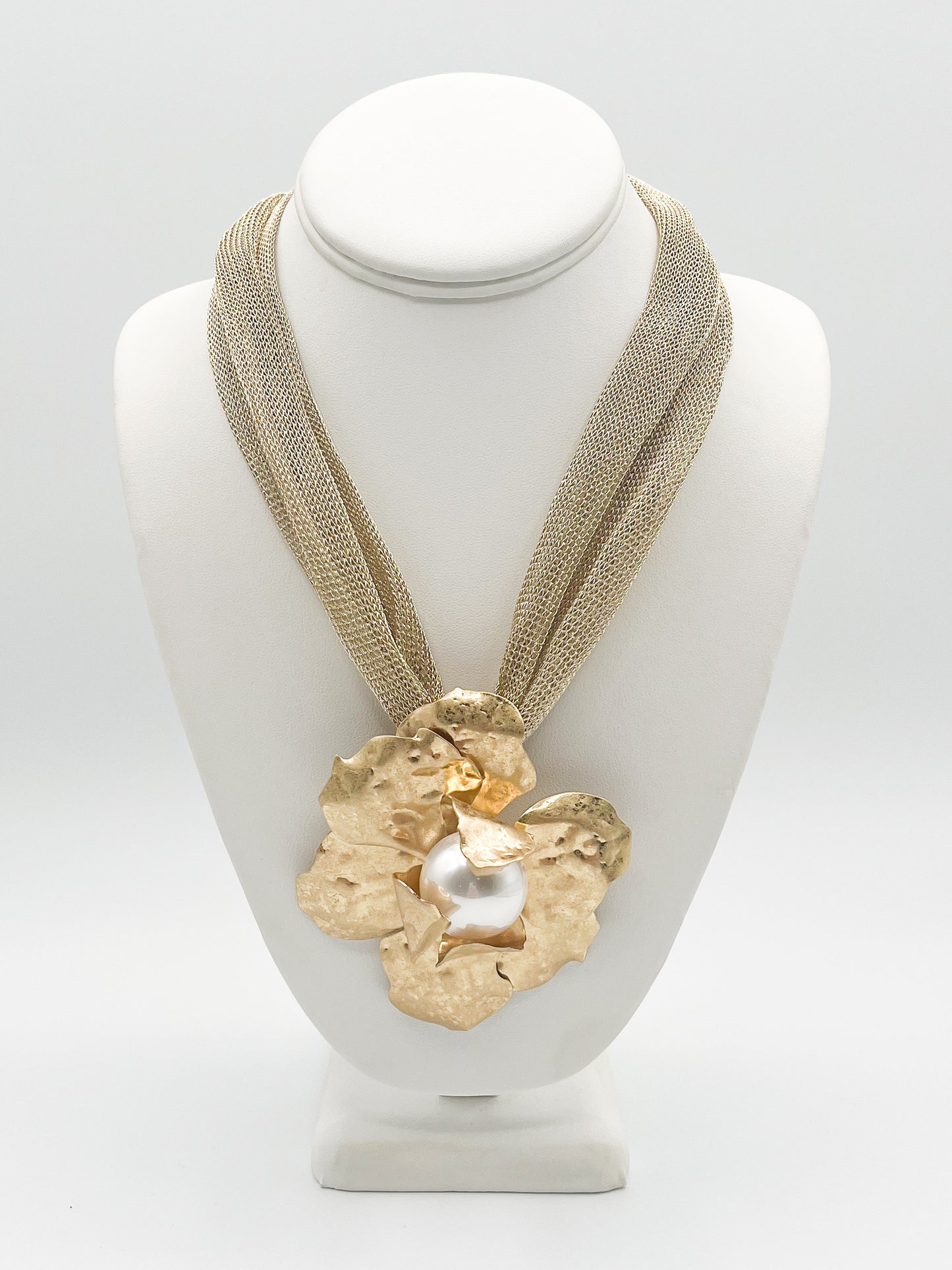 Gold Hammered Petal Necklace
