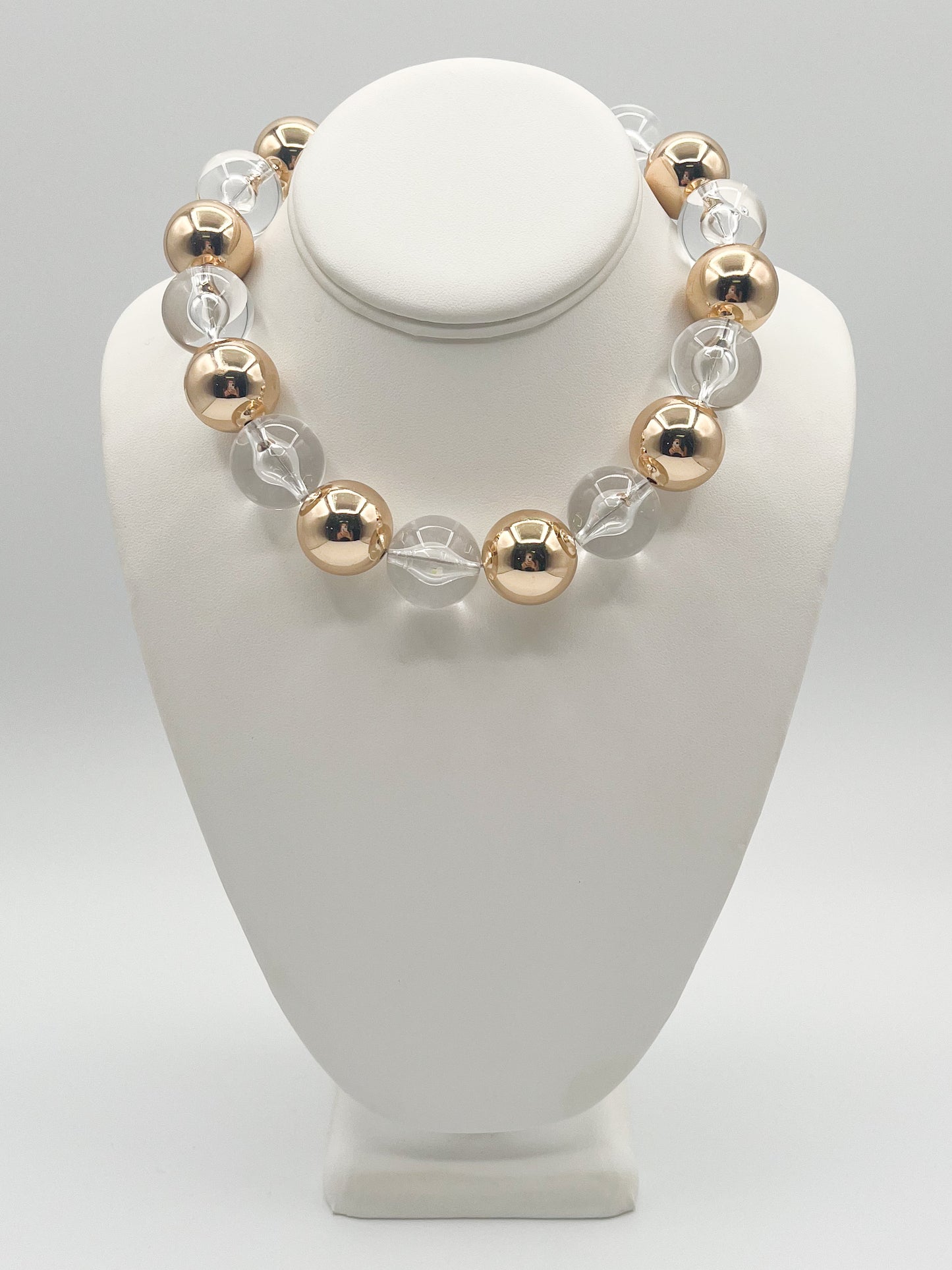Gold and clear beaded necklace