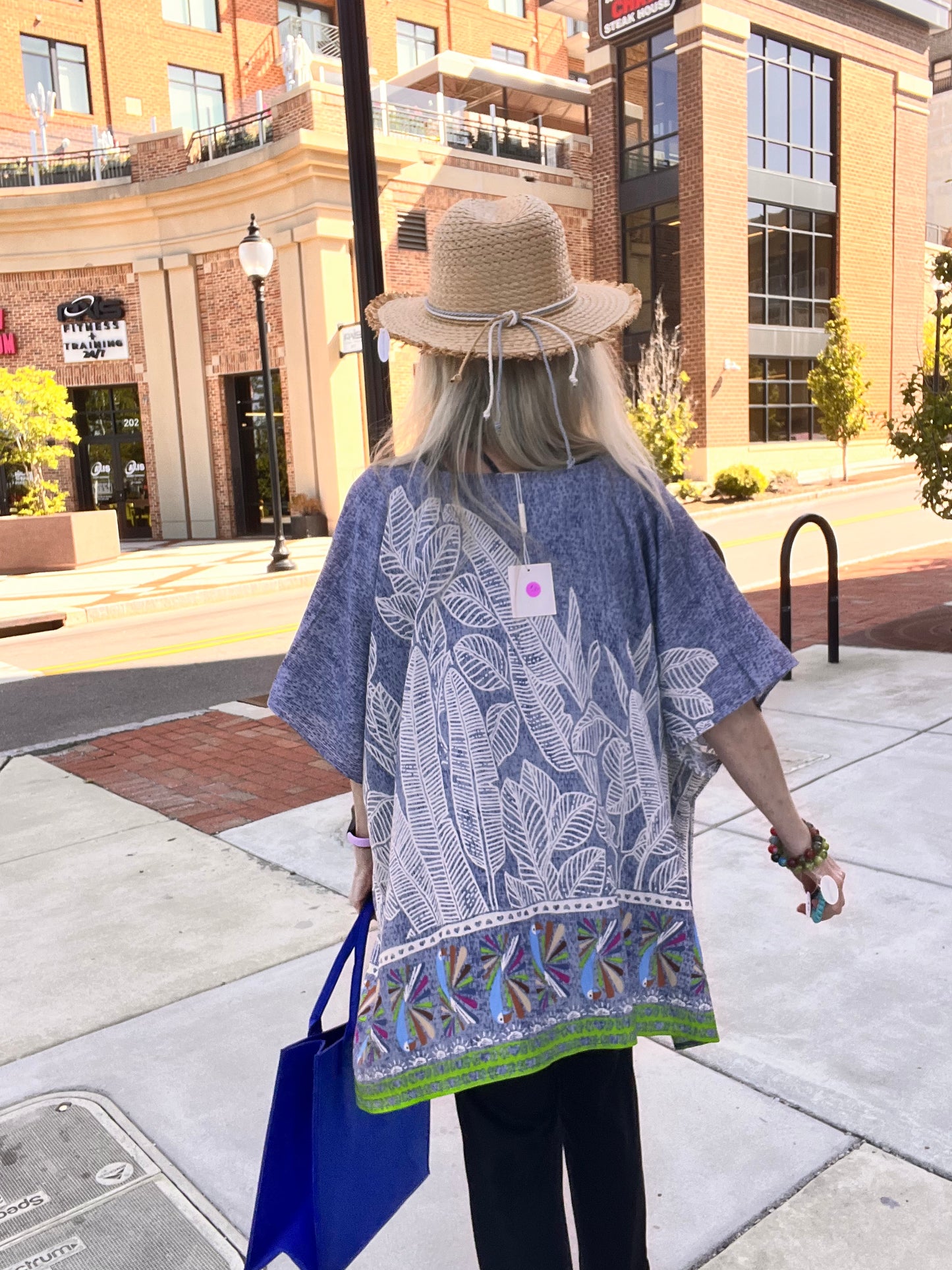 Blue Leaf Print Cover Up Poncho