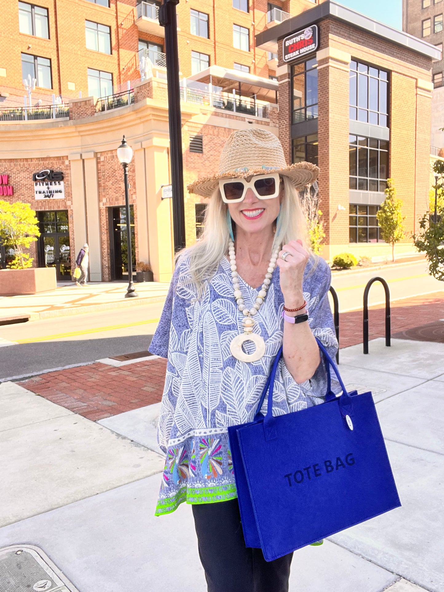 Blue Leaf Print Cover Up Poncho