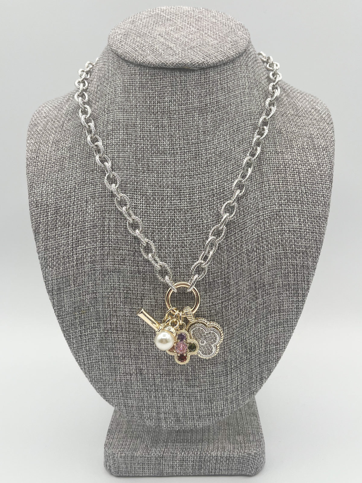 Layered Multicolored Quatrefoil Charm Necklace
