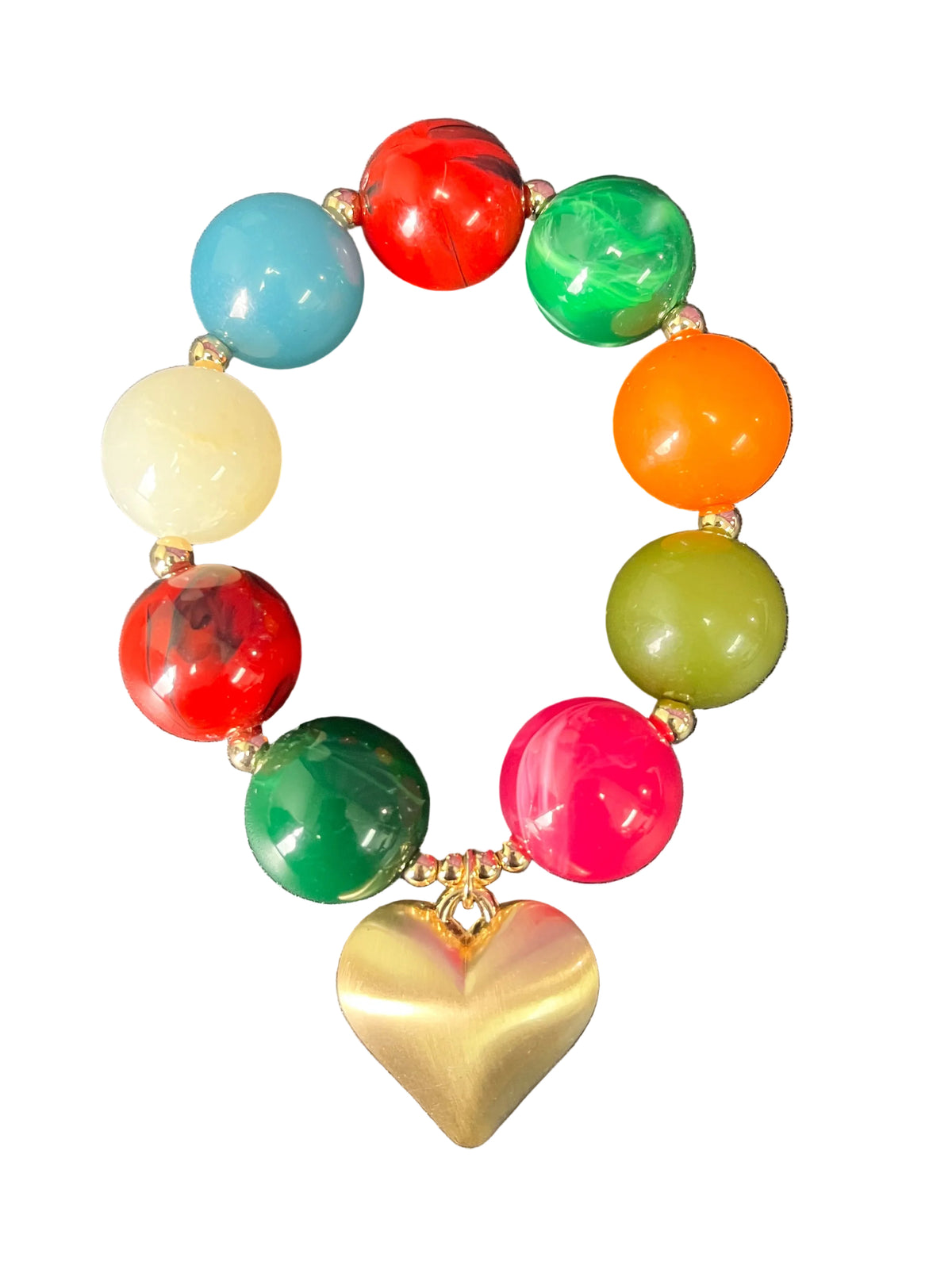 Beaded heart pendant stretch bracelet