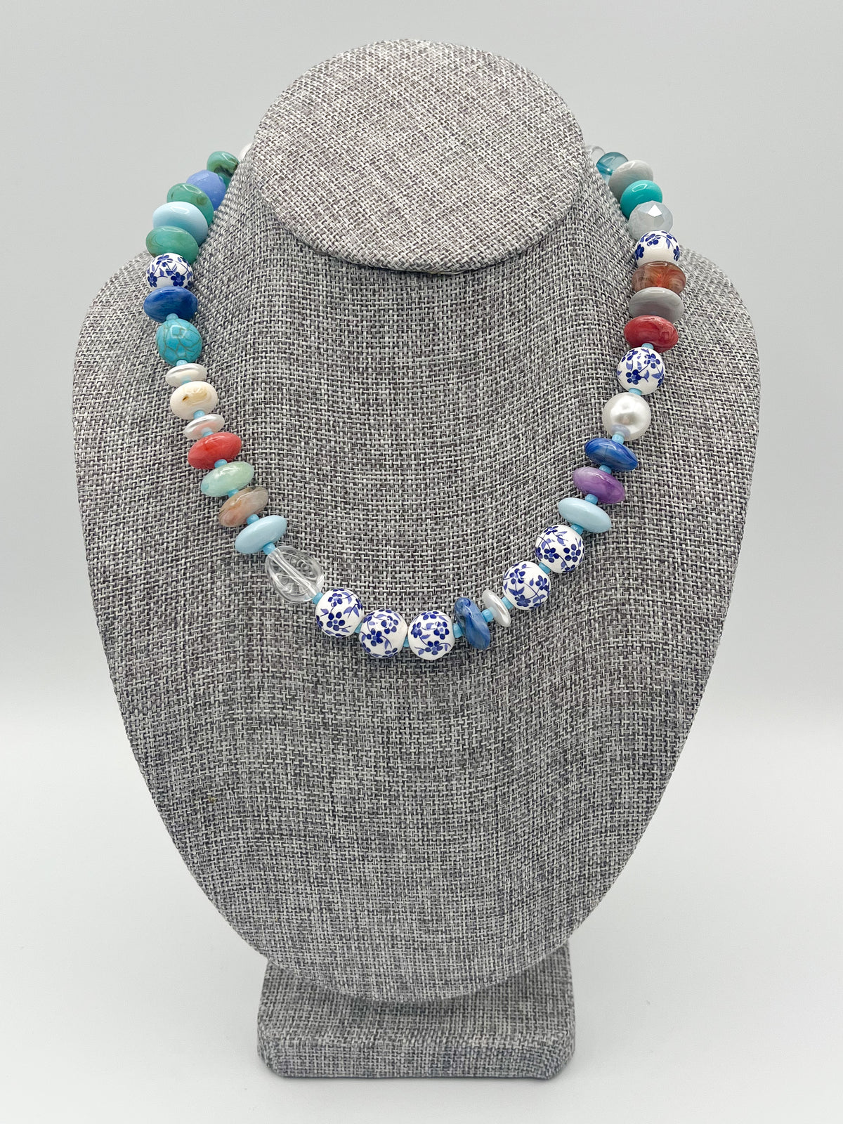 Light blue multiple pendant necklace