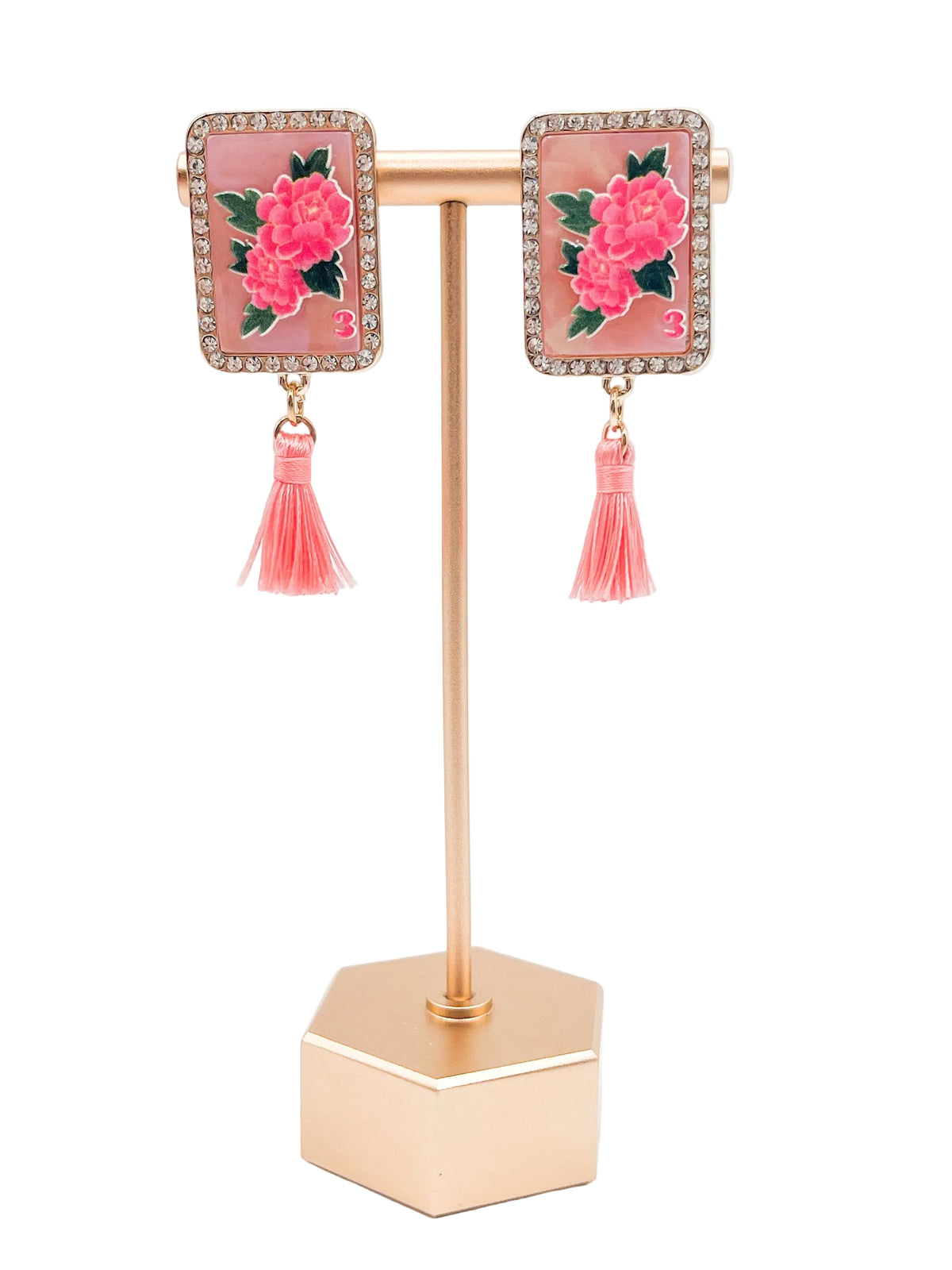 Pink rose charm earrings
