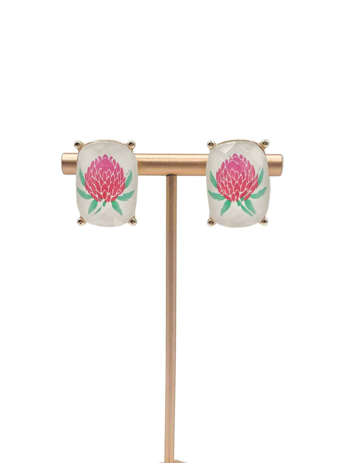 Pink floral post earrings