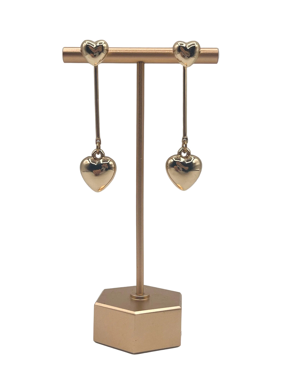 Gold heart dangle earrings