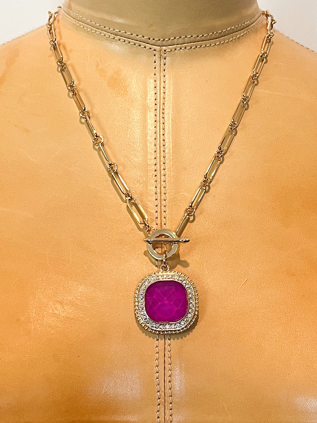 Square Crystal Pendant Necklace
