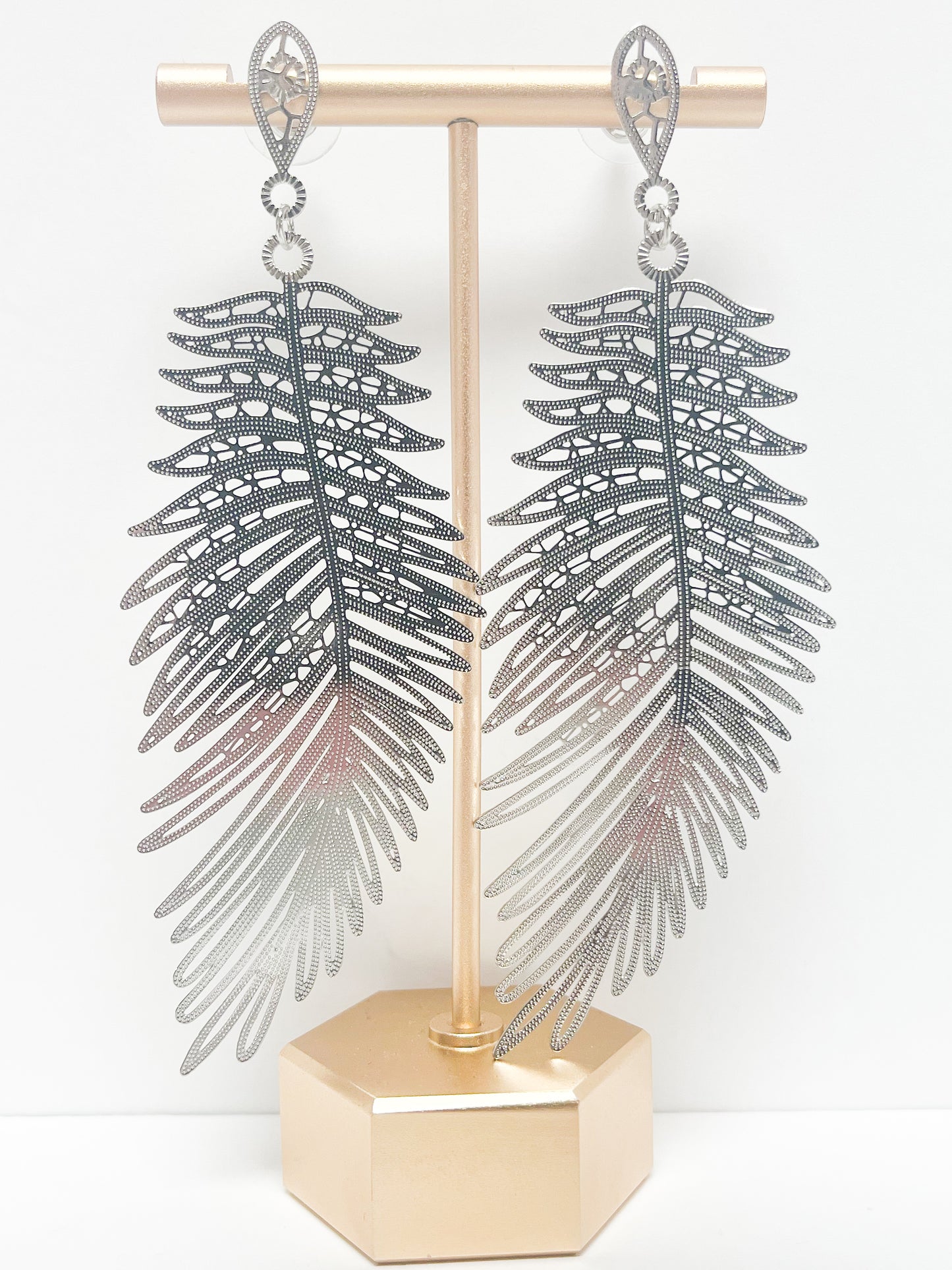 Silver feathered earrings