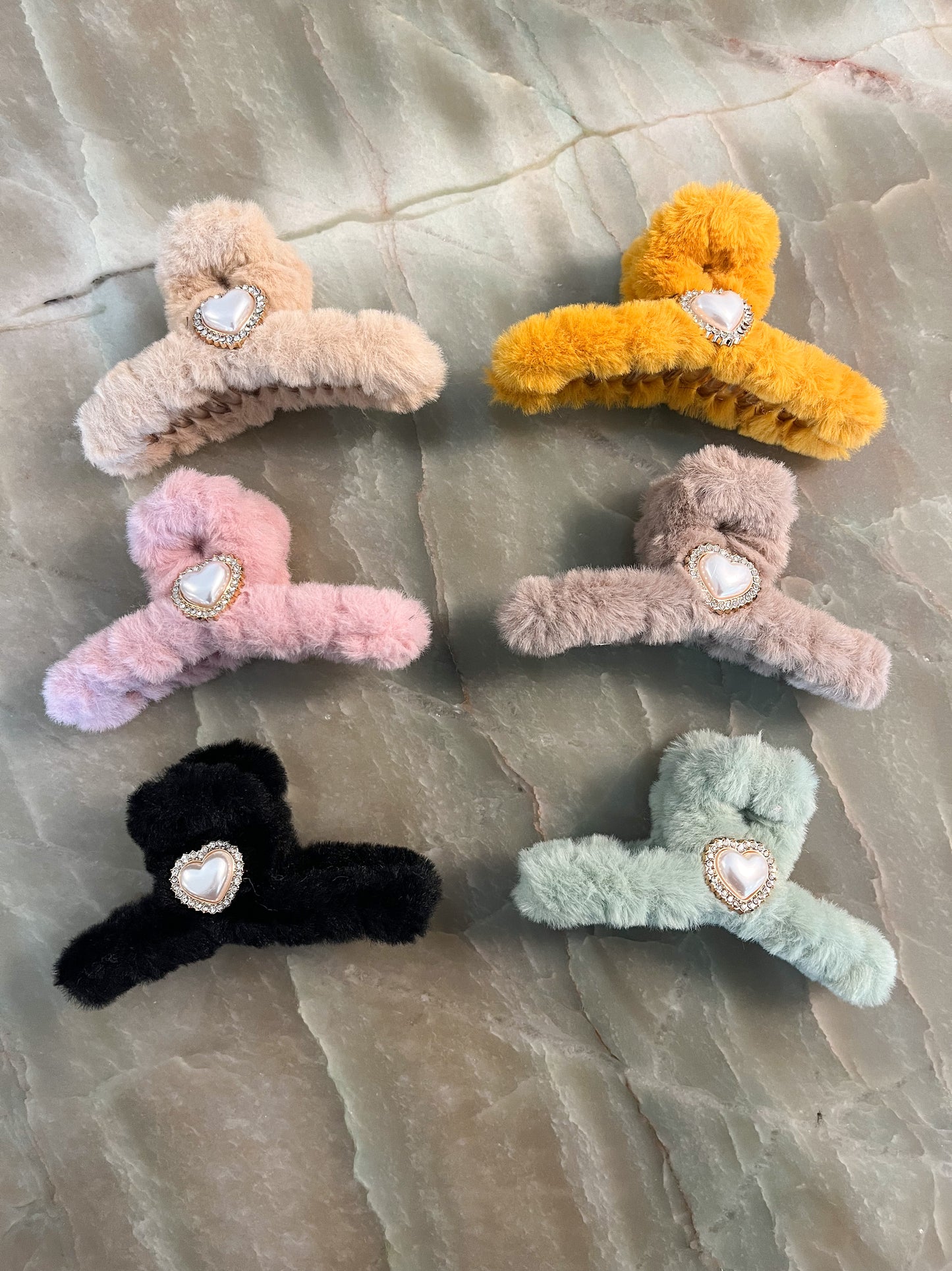 Fuzzy Heart Pendant Hair Clip