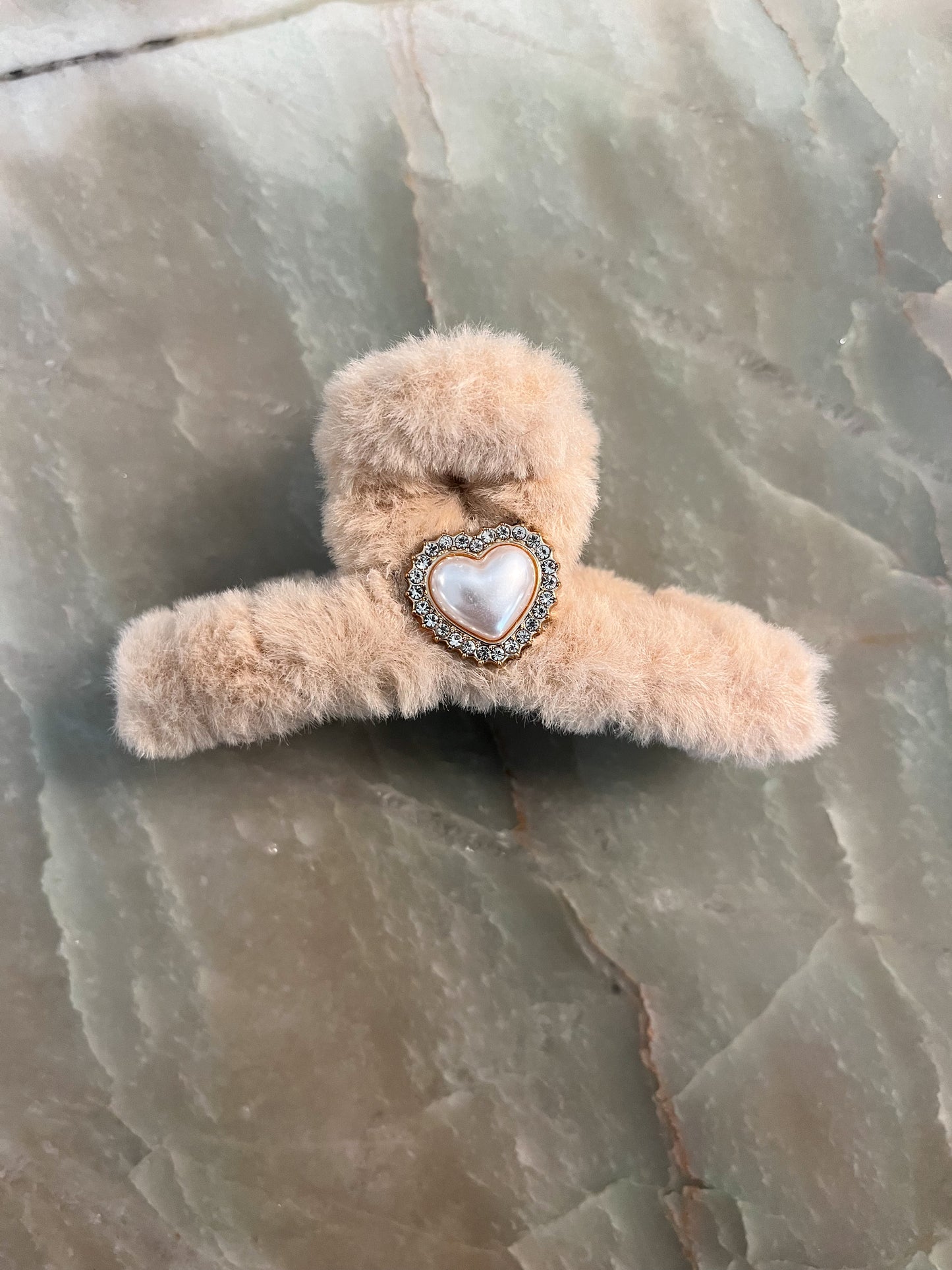 Fuzzy Heart Pendant Hair Clip