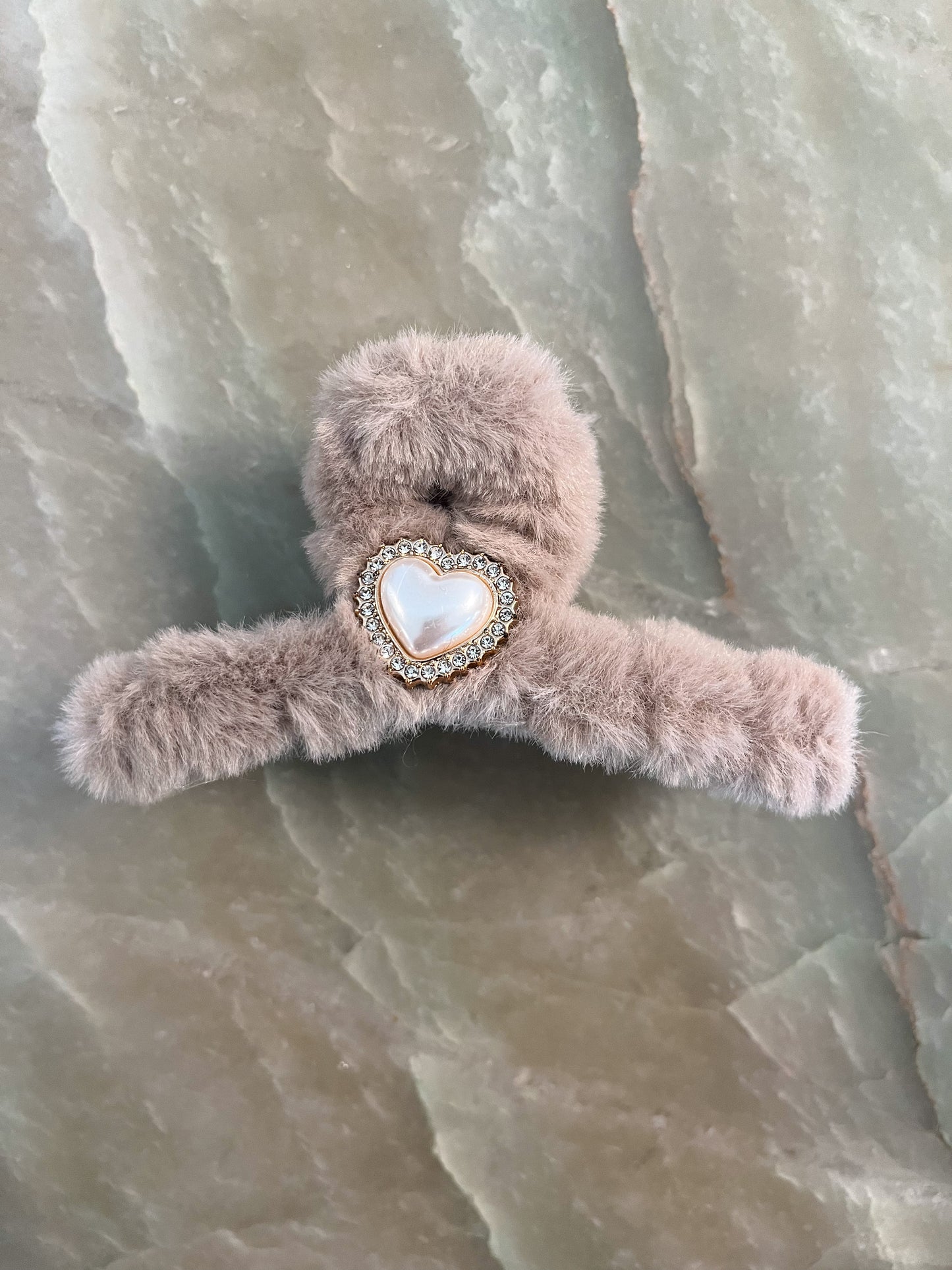 Fuzzy Heart Pendant Hair Clip