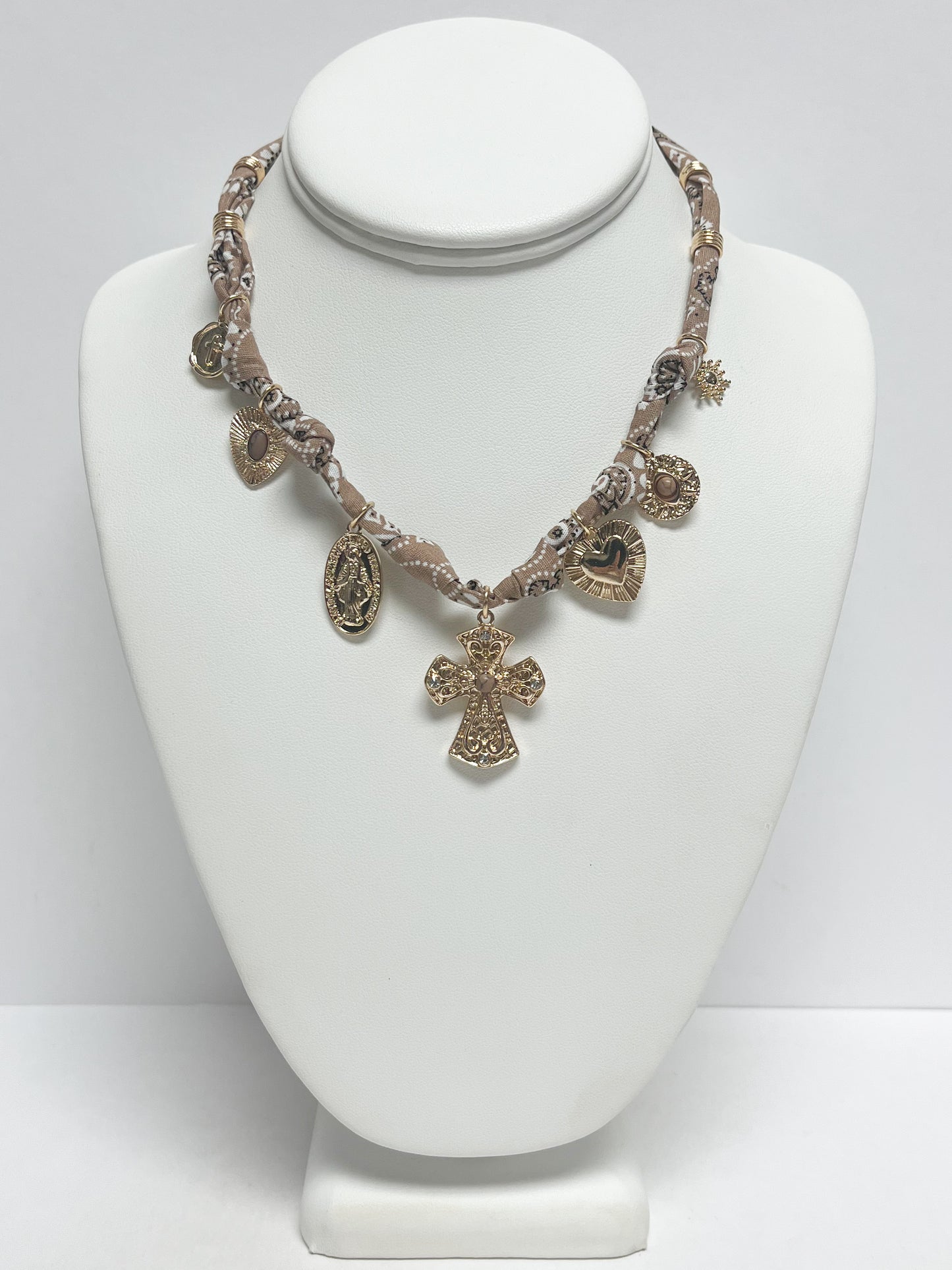 Beige bandana charm necklace