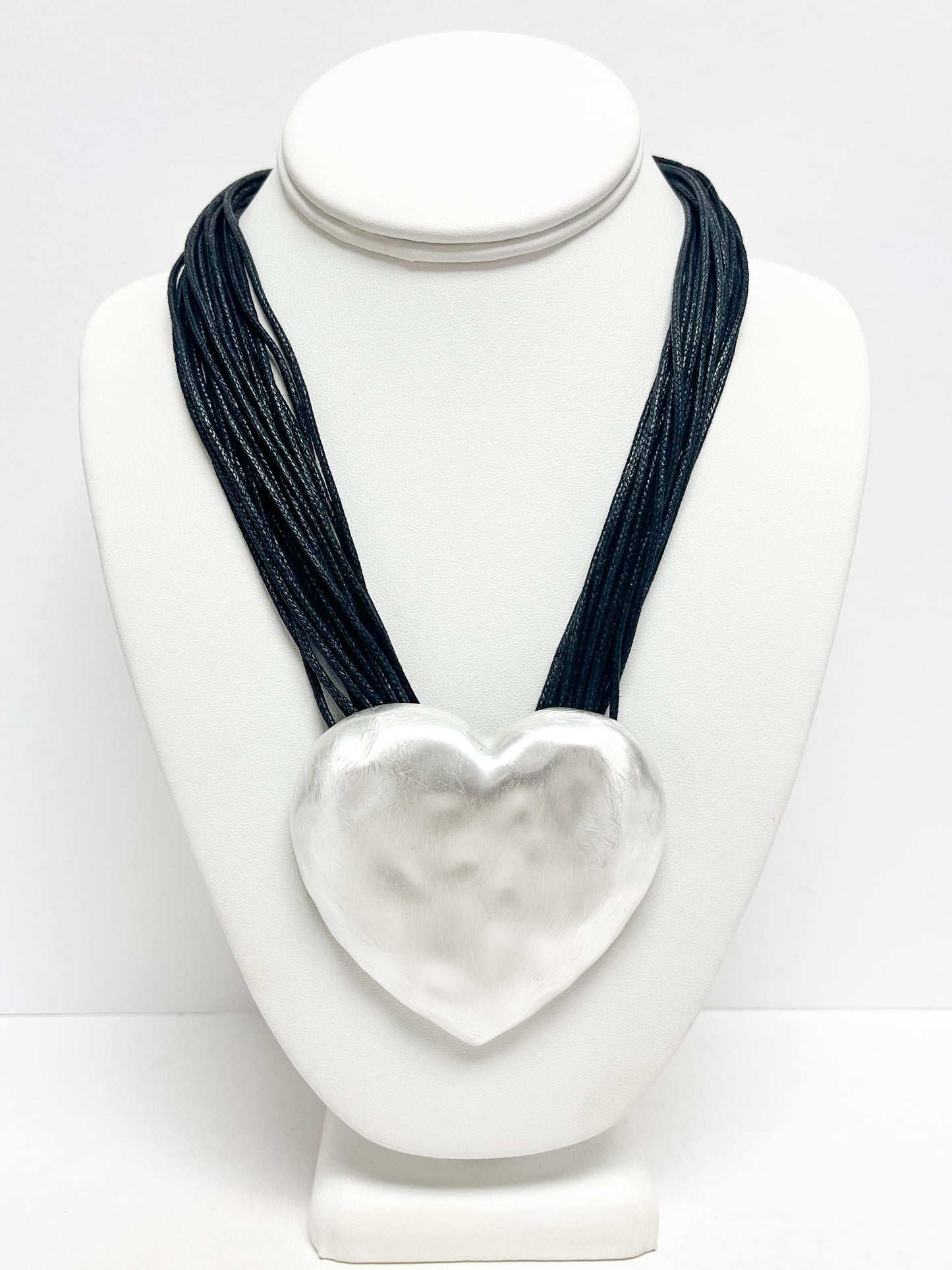 Hammered silver heart pendant necklace