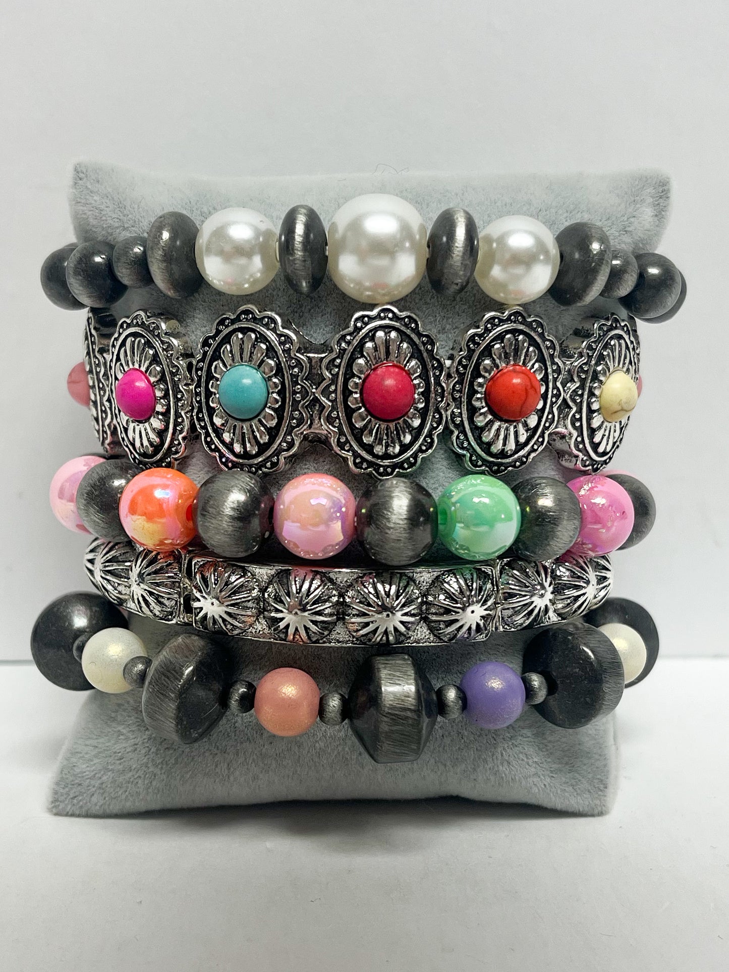Multicolored layered stretch bracelet