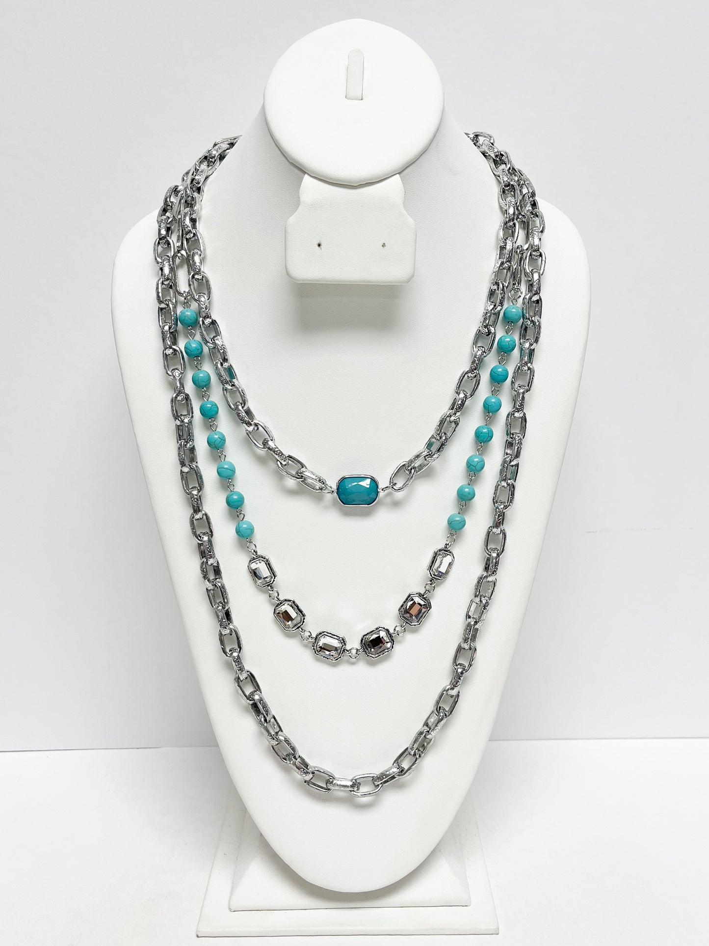 Layered turquoise and silver necklace
