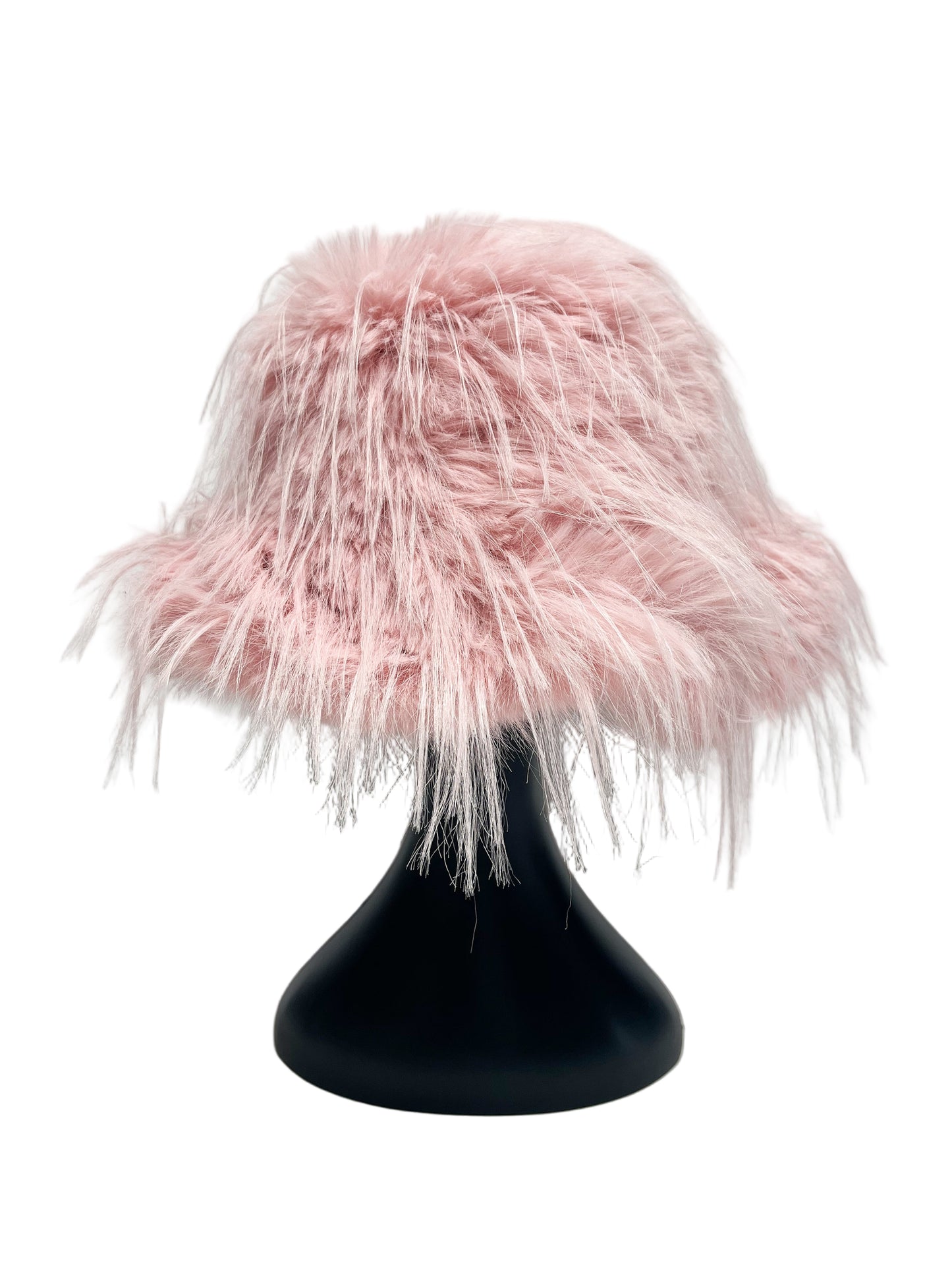 Pink fuzzy bucket hat