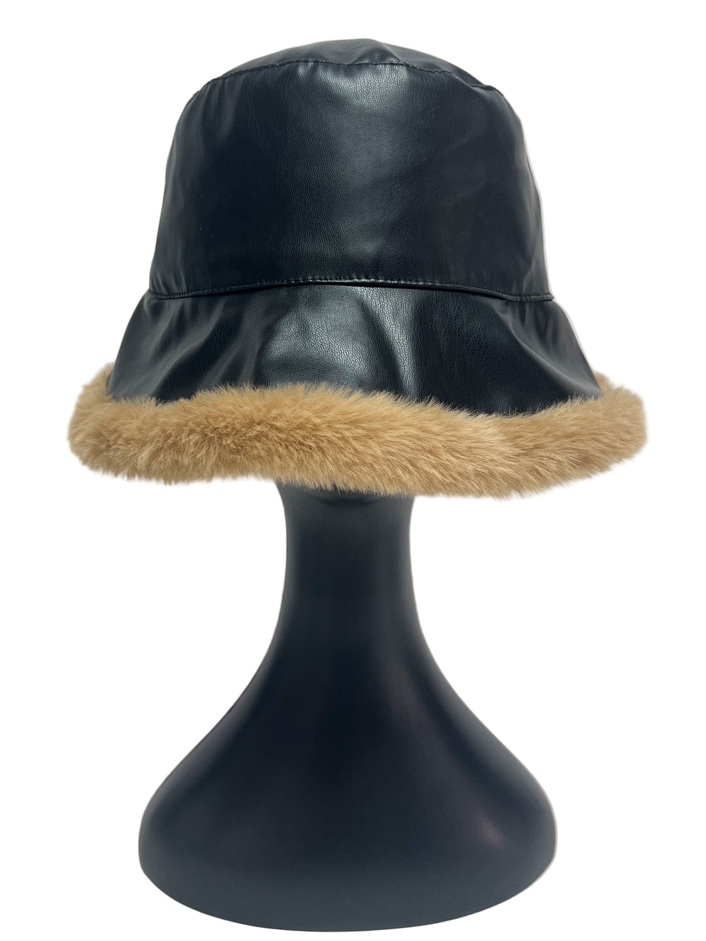 Faux leather fuzzy bucket hat