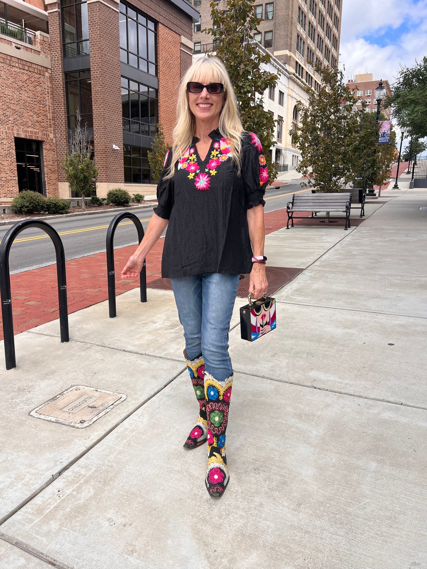 Multicolored floral flutter top
