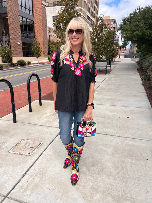 Multicolored floral flutter top