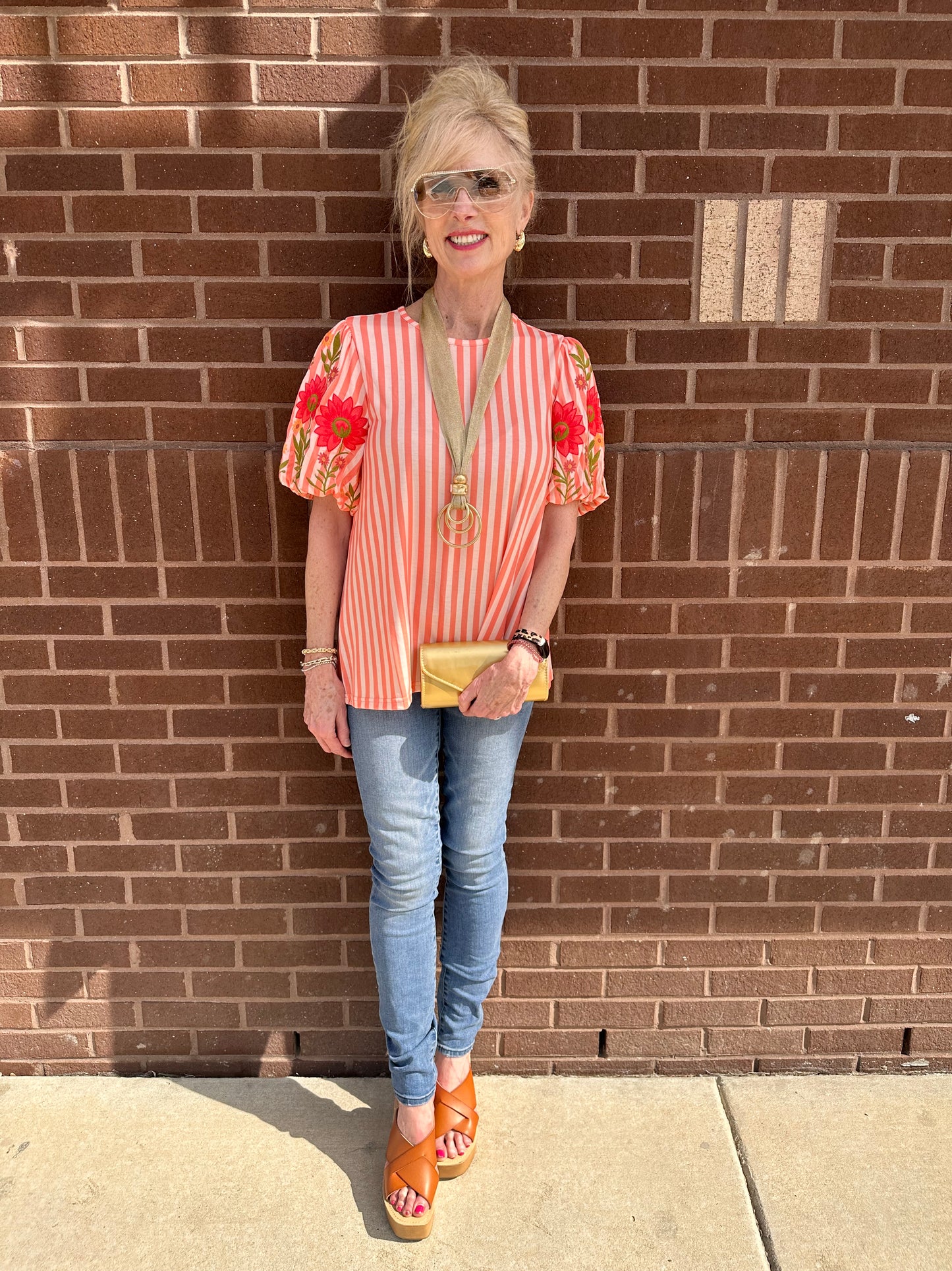 Striped floral sleeve top