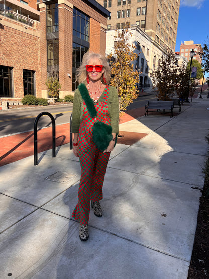 Red & Green Checkered Jumpsuit