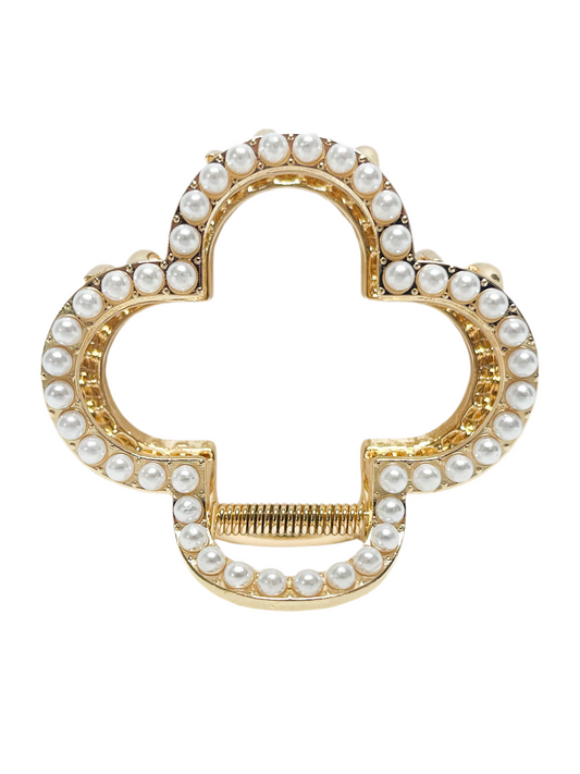 Pearl studded quatrefoil hair clip