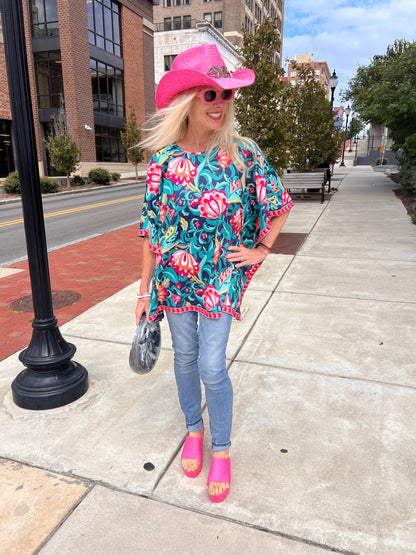 Multicolored Floral Printed Poncho