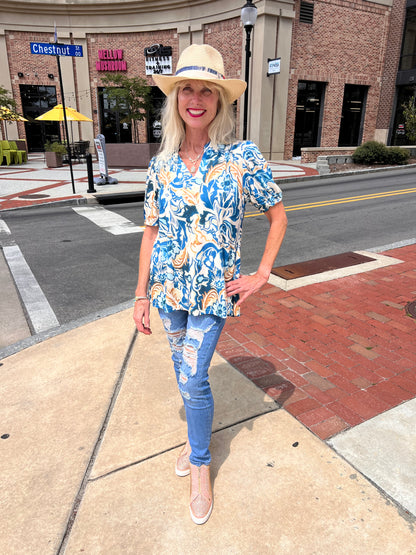 Blue floral top