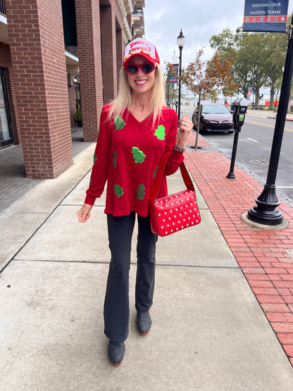 Red V-Neck Knitted Sweater